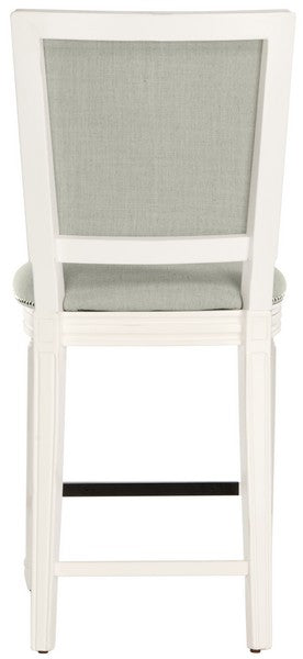 Buchanan Rectangle Counter Stool in Distressed White with Light Gray Upholstery (Set of 2)