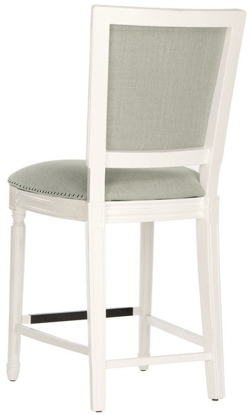 Buchanan Rectangle Counter Stool in Distressed White with Light Gray Upholstery (Set of 2)