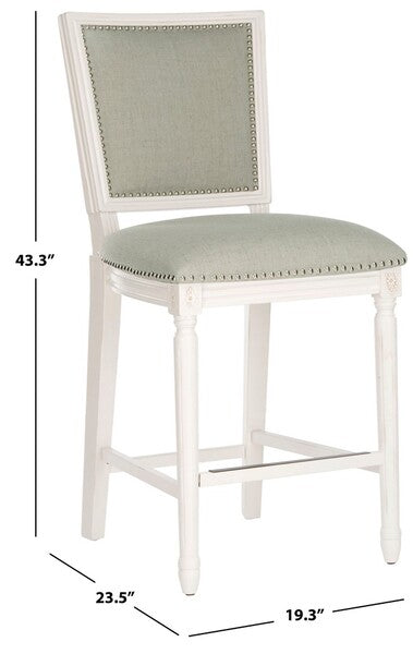 Buchanan Rectangle Counter Stool in Distressed White with Light Gray Upholstery (Set of 2)