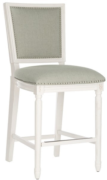 Buchanan Rectangle Counter Stool in Distressed White with Light Gray Upholstery (Set of 2)