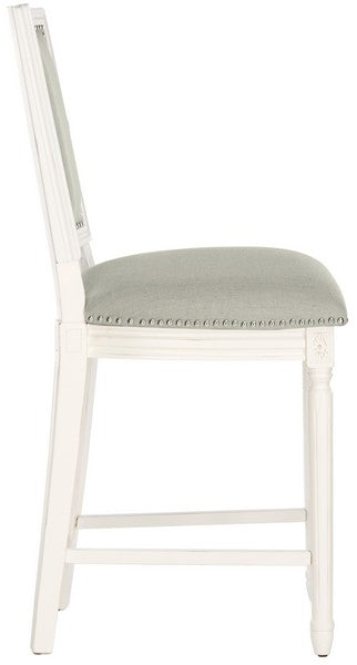 Buchanan Rectangle Counter Stool in Distressed White with Light Gray Upholstery (Set of 2)