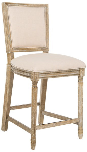 Buchanan Rectangle Counter Stool in Rustic Oak with Light Beige Upholstery (Set of 2)