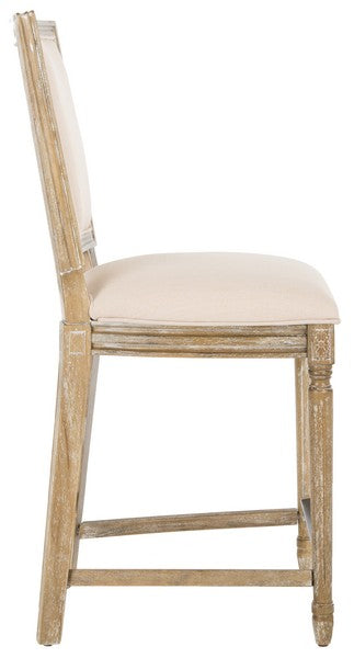 Buchanan Rectangle Counter Stool in Rustic Oak with Light Beige Upholstery (Set of 2)