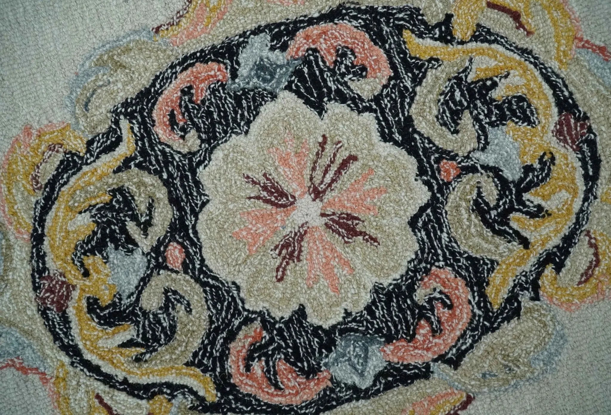 French Design Aubusson Custom Made Ivory, Light Green and Charcoal Hand Tufted wool Area Rug