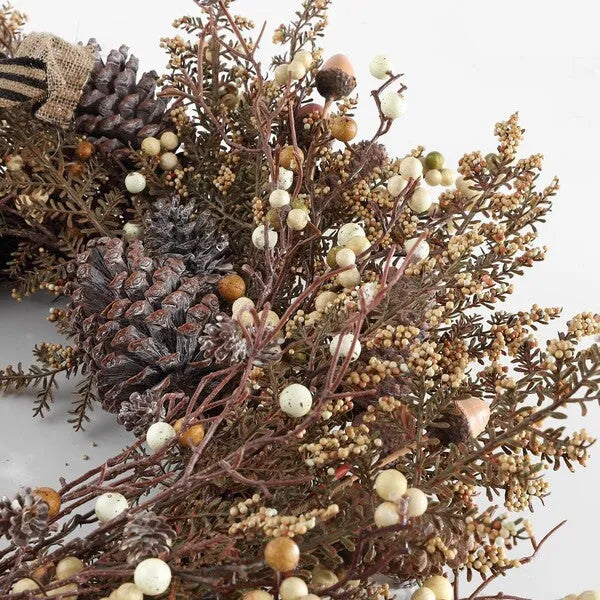 Faux Berry and Pine Cone Wreath with Bow