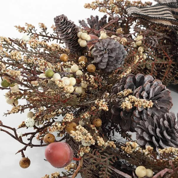 Faux Berry and Pine Cone Wreath with Bow