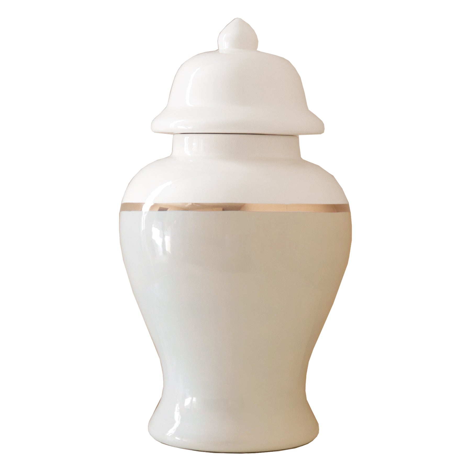 Beige Color Block Ginger Jar with Gold Accent