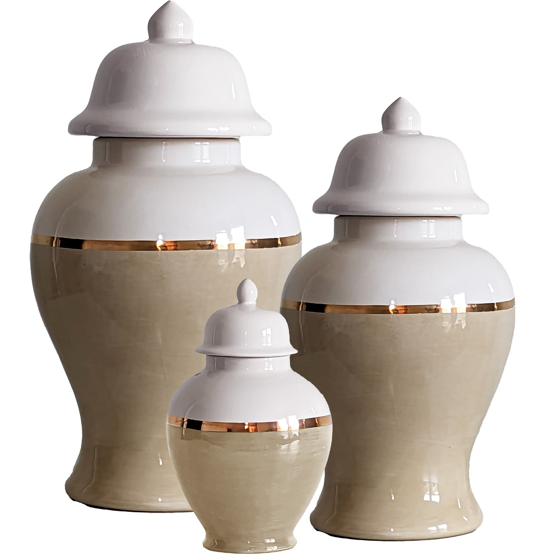 Ginger Jar with Gold Accent in Sand Block