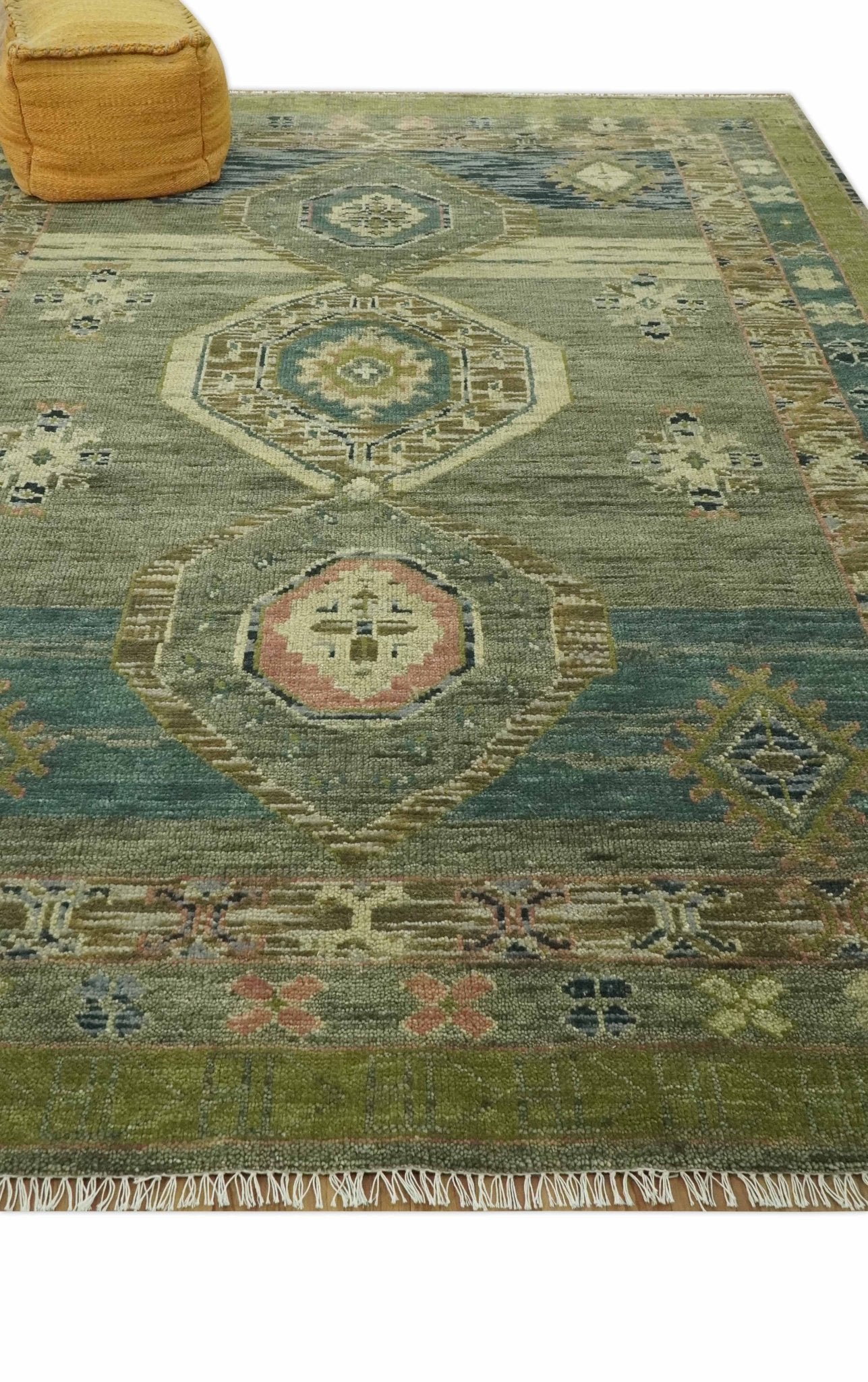 Green and Teal Traditional Hand Knotted Multi Size wool area rug - The Rug Decor