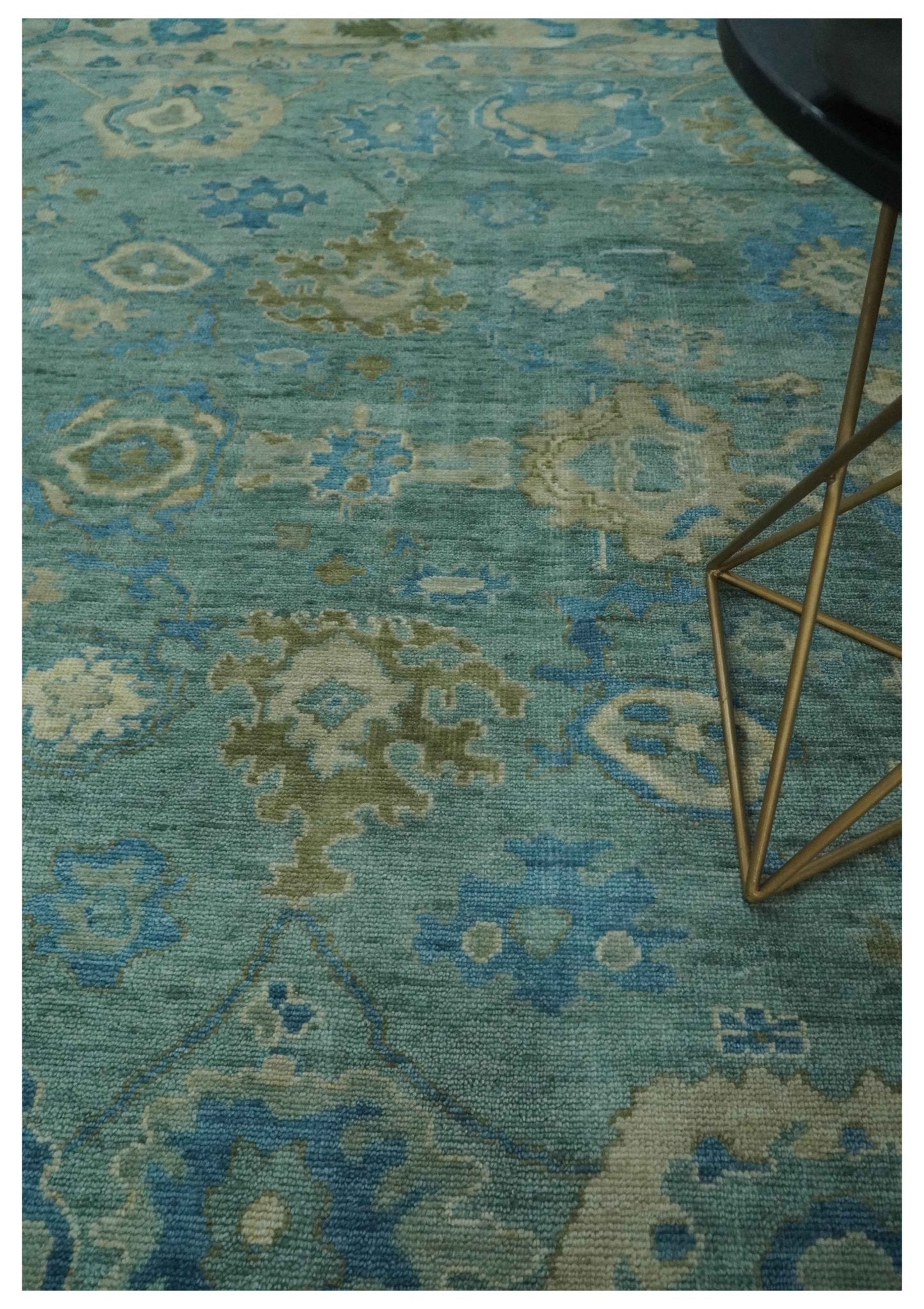Green, Beige and Blue Hand knotted Traditional Oushak Multi Size Wool Area Rug
