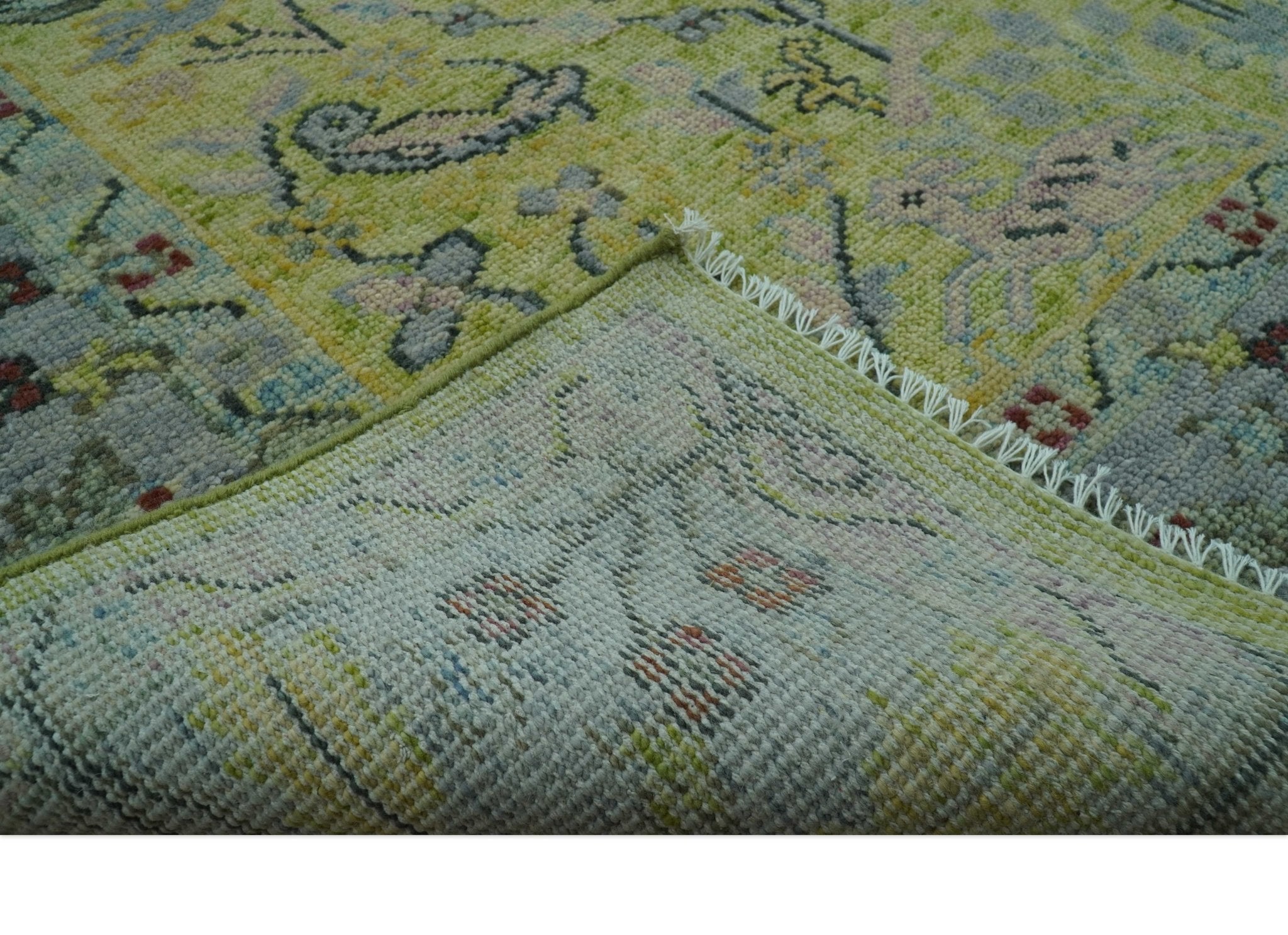 Green, Blue And Red Plant and Branches Hand Knotted Custom Made wool area rug