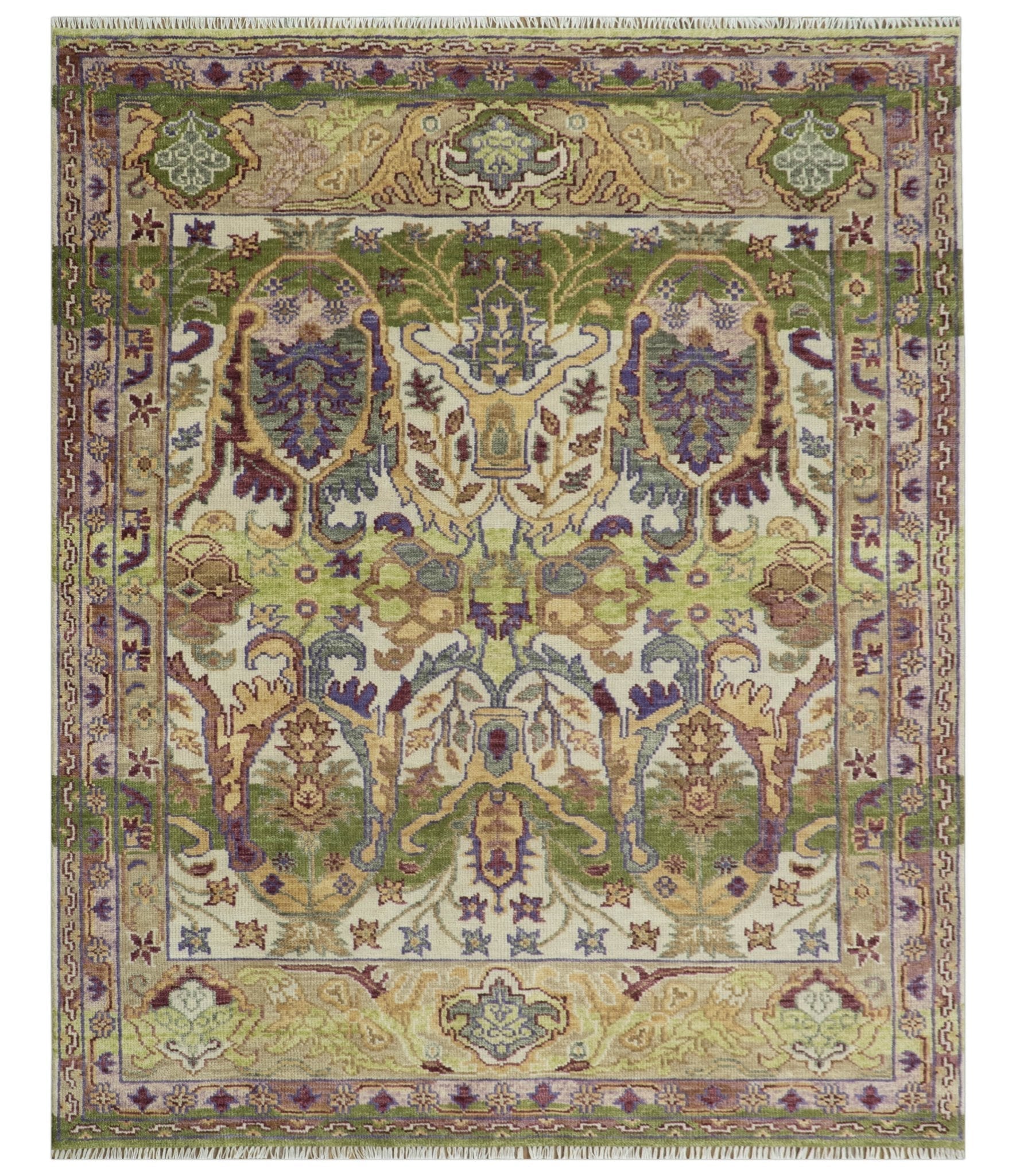 Green, Ivory And Gold Transition Hand Knotted Custom Made wool area rug