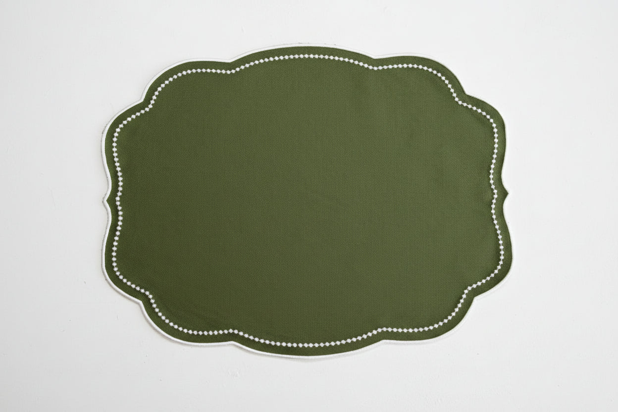 Mireli Green Rectangle Fabric Placemat & Napkin Set - Thumbnail 3