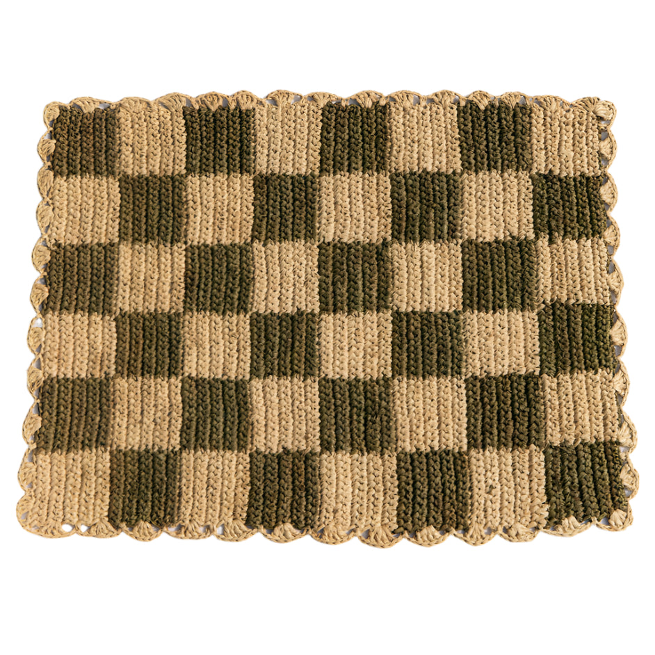 Green checked Placemat, Rectangular raffia tabletop