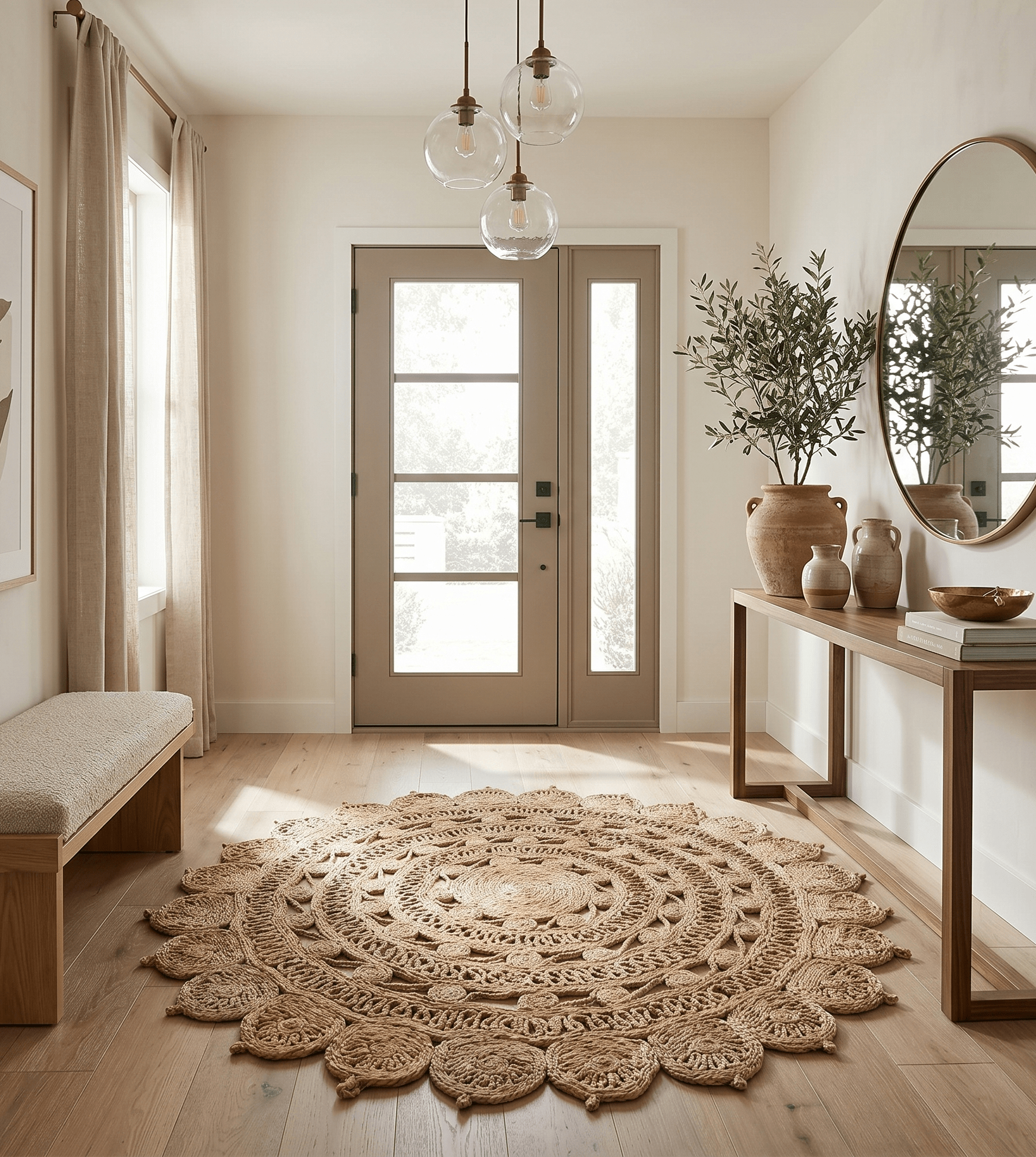 Hand Braided Solid Round Natural Brown Jute Silsal Rug