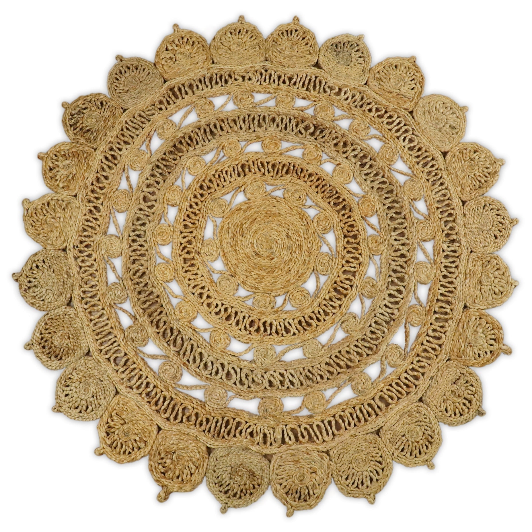 Hand Braided Solid Round Natural Brown Jute Silsal Rug