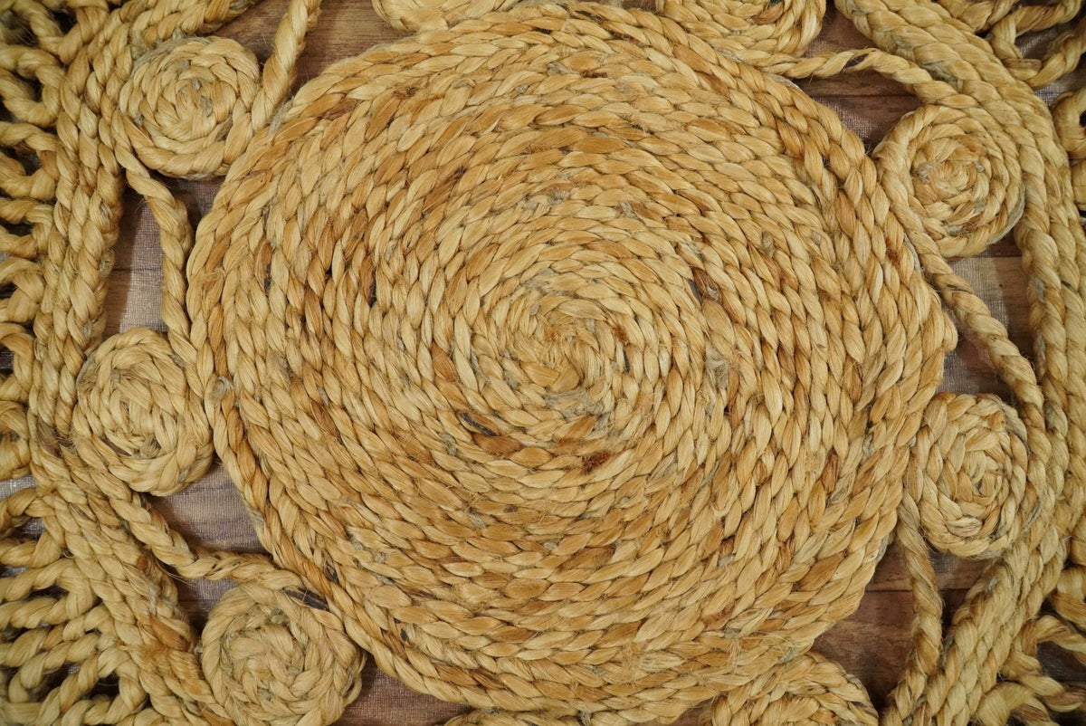 Hand Braided Solid Round Natural Brown Jute Silsal Rug