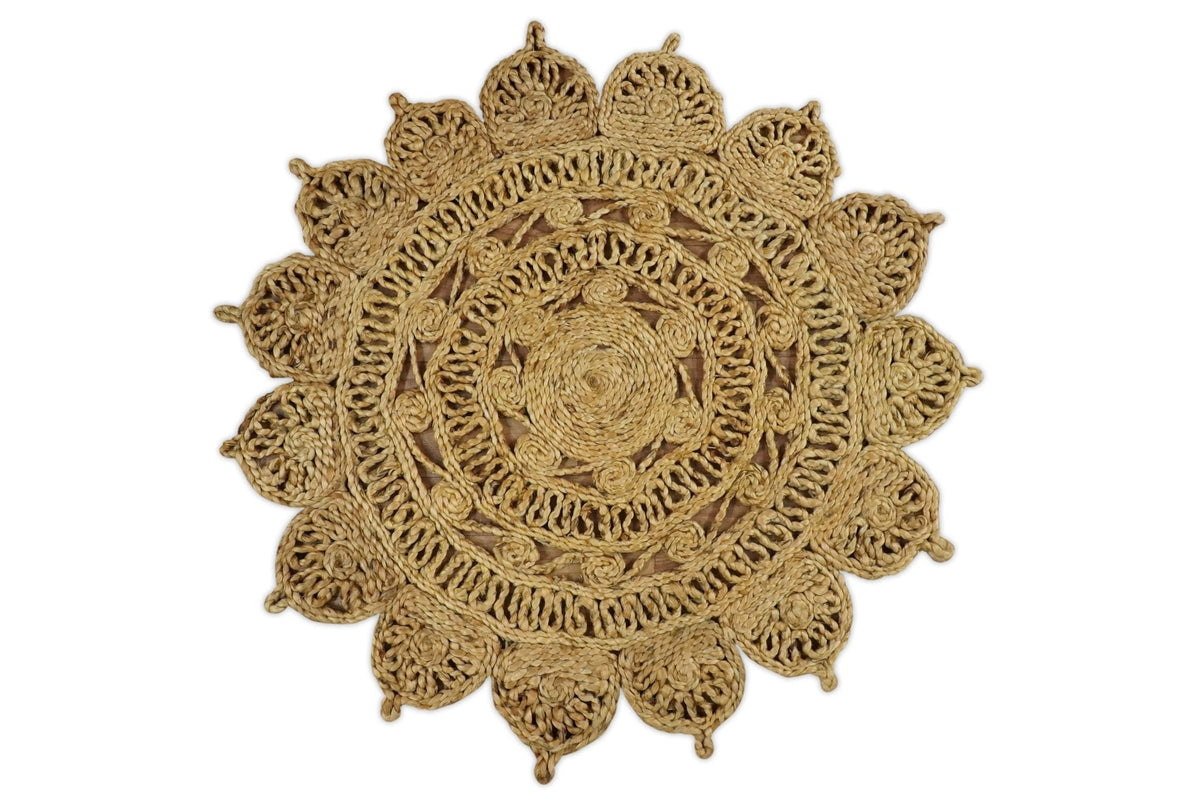 Hand Braided Solid Round Natural Brown Jute Silsal Rug