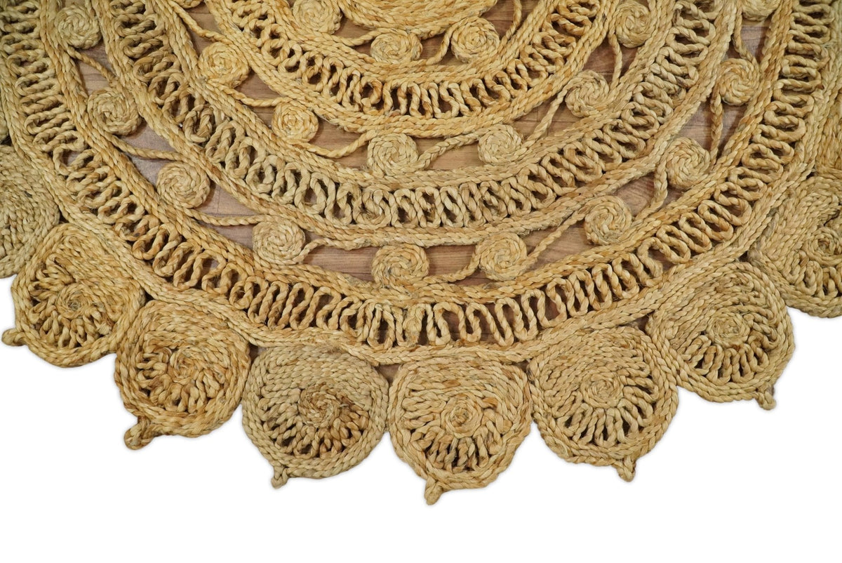 Hand Braided Solid Round Natural Brown Jute Silsal Rug