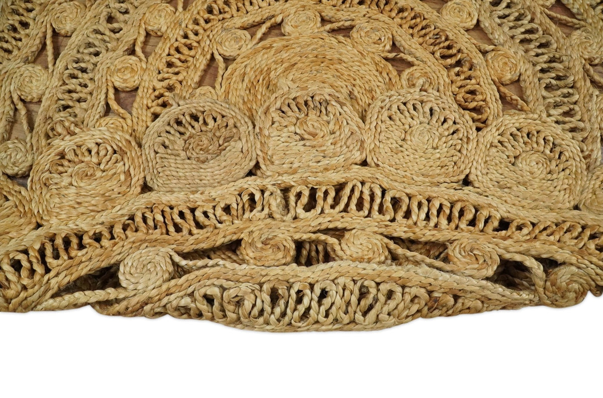 Hand Braided Solid Round Natural Brown Jute Silsal Rug