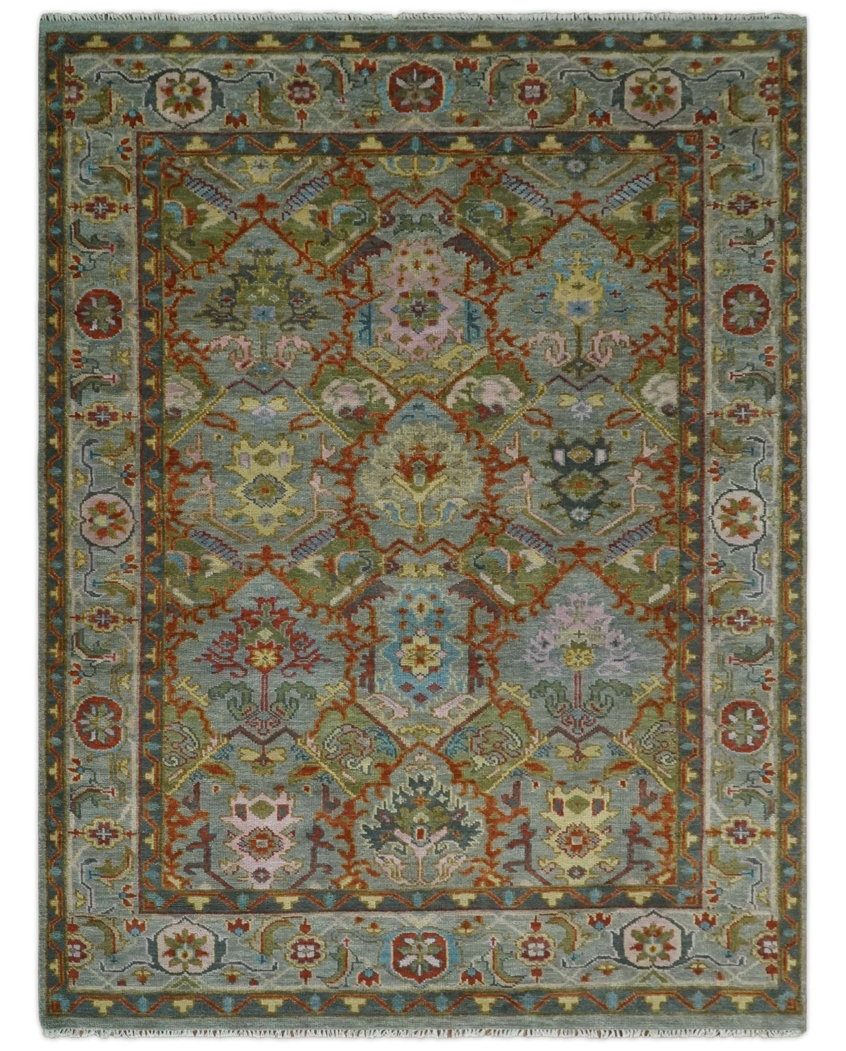 Hand knotted 5x8, 6x9, 8x10, 9x12, 10x14 and 12x15 All Wool Olive, Rust and Gray Traditional Antique Moss Persian Oushak Area Rug | TRDCP1006912 - The Rug Decor
