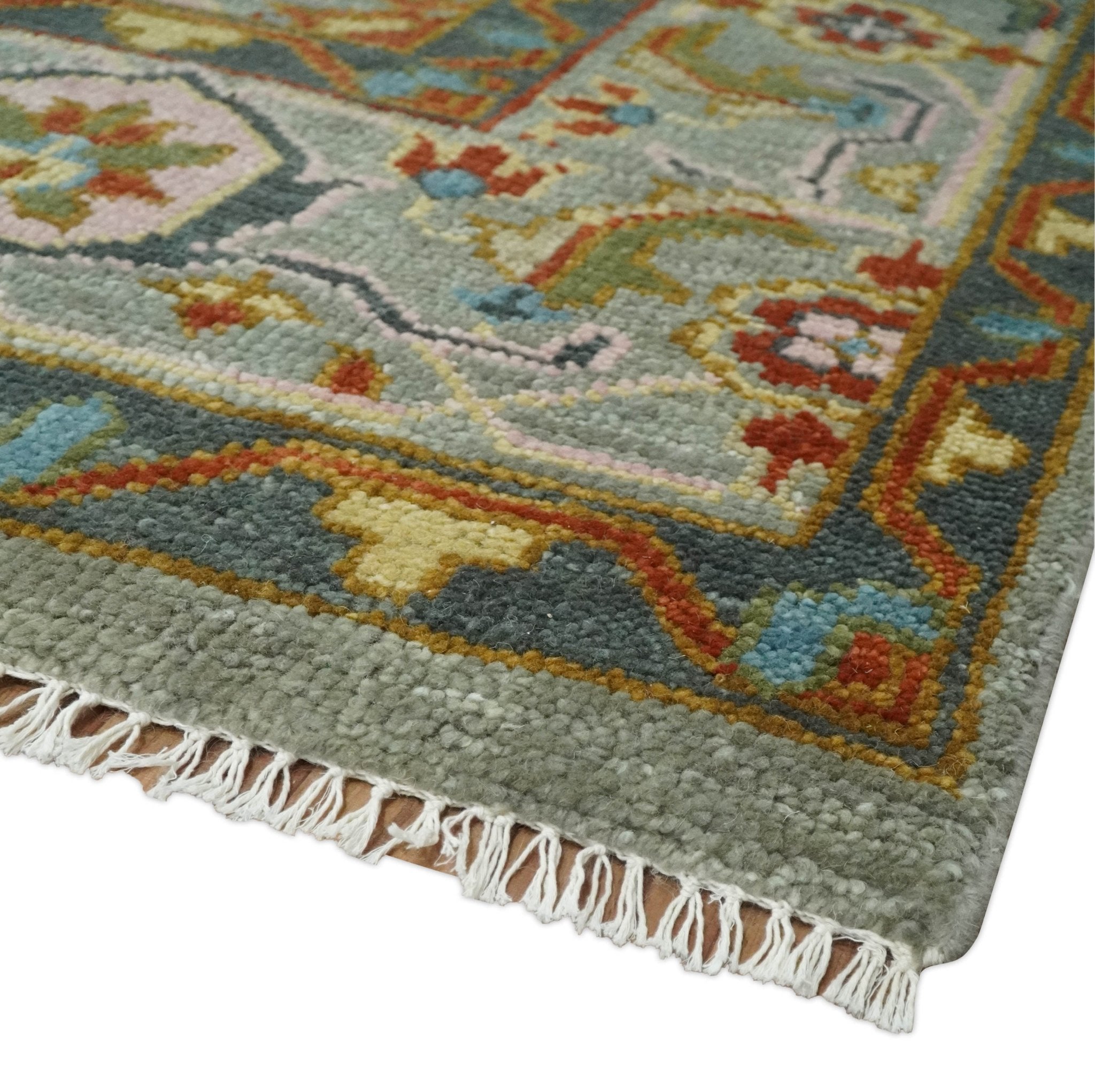 Hand knotted 5x8, 6x9, 8x10, 9x12, 10x14 and 12x15 All Wool Olive, Rust and Gray Traditional Antique Moss Persian Oushak Area Rug | TRDCP1006912 - The Rug Decor