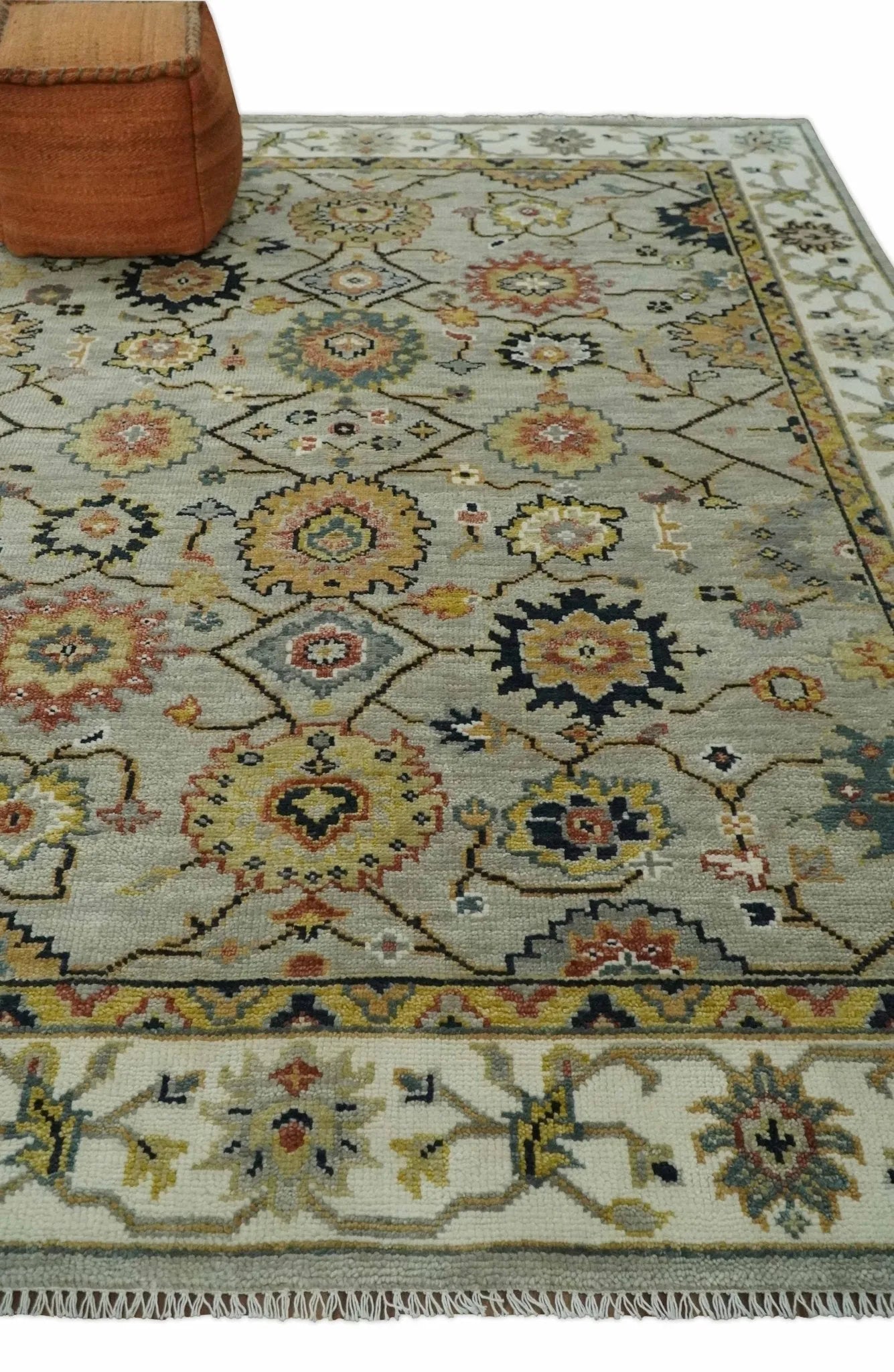 Hand Knotted Beige, Mustard and Ivory Traditional Oriental Oushak Custom Made Wool area Rug