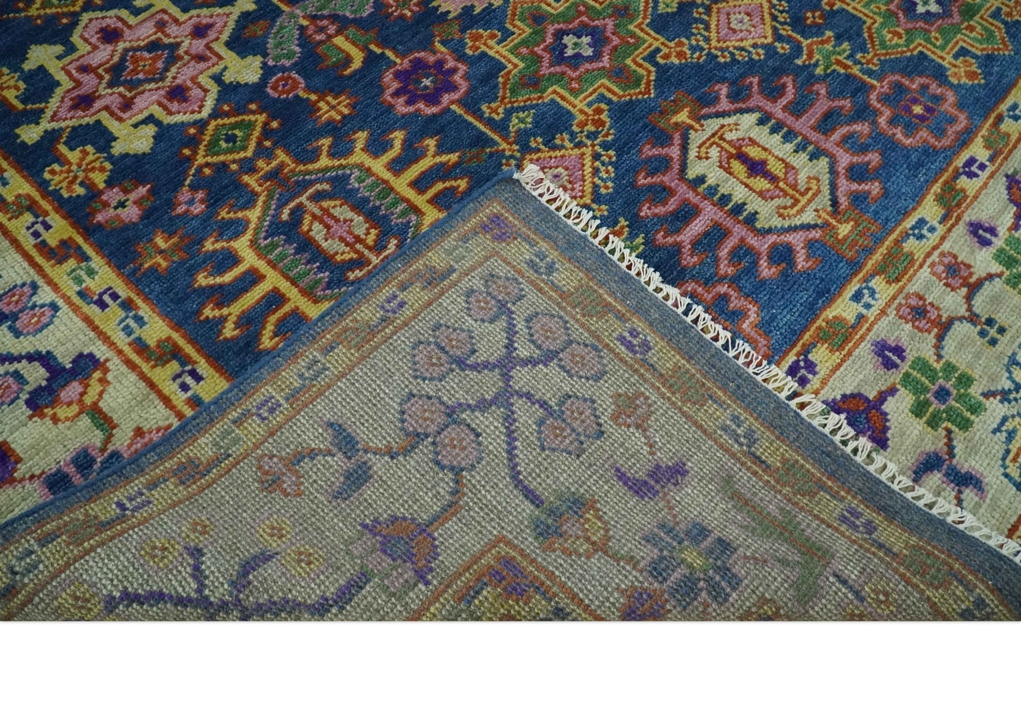 Hand Knotted 5x8, 6x9, 8x10, 9x12, 10x14 and 12x15 Blue and Beige Traditional Persian Oushak Wool Rug | TRDCP876 - The Rug Decor