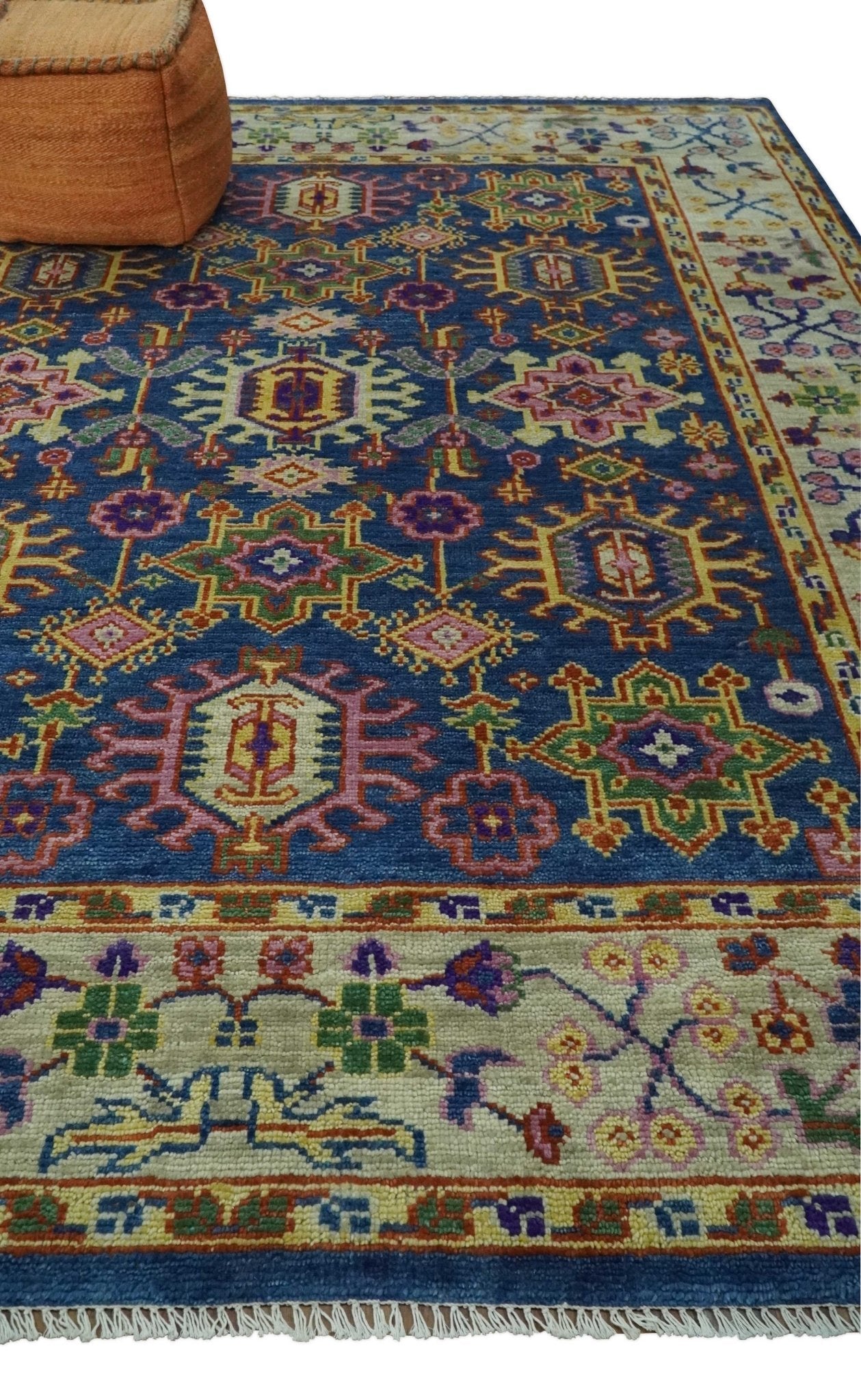 Hand Knotted 5x8, 6x9, 8x10, 9x12, 10x14 and 12x15 Blue and Beige Traditional Persian Oushak Wool Rug | TRDCP876 - The Rug Decor