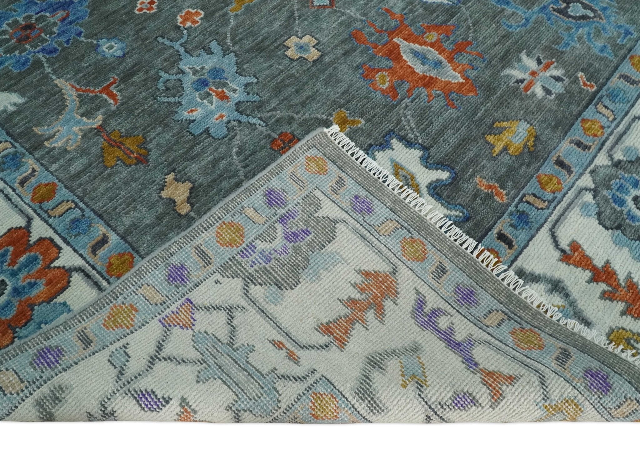 Hand Knotted 5x8, 6x9, 8x10, 9x12, 10x14 and 12x15 Charcoal and Ivory Traditional Persian Oushak Wool Rug | TRDCP944810 - The Rug Decor