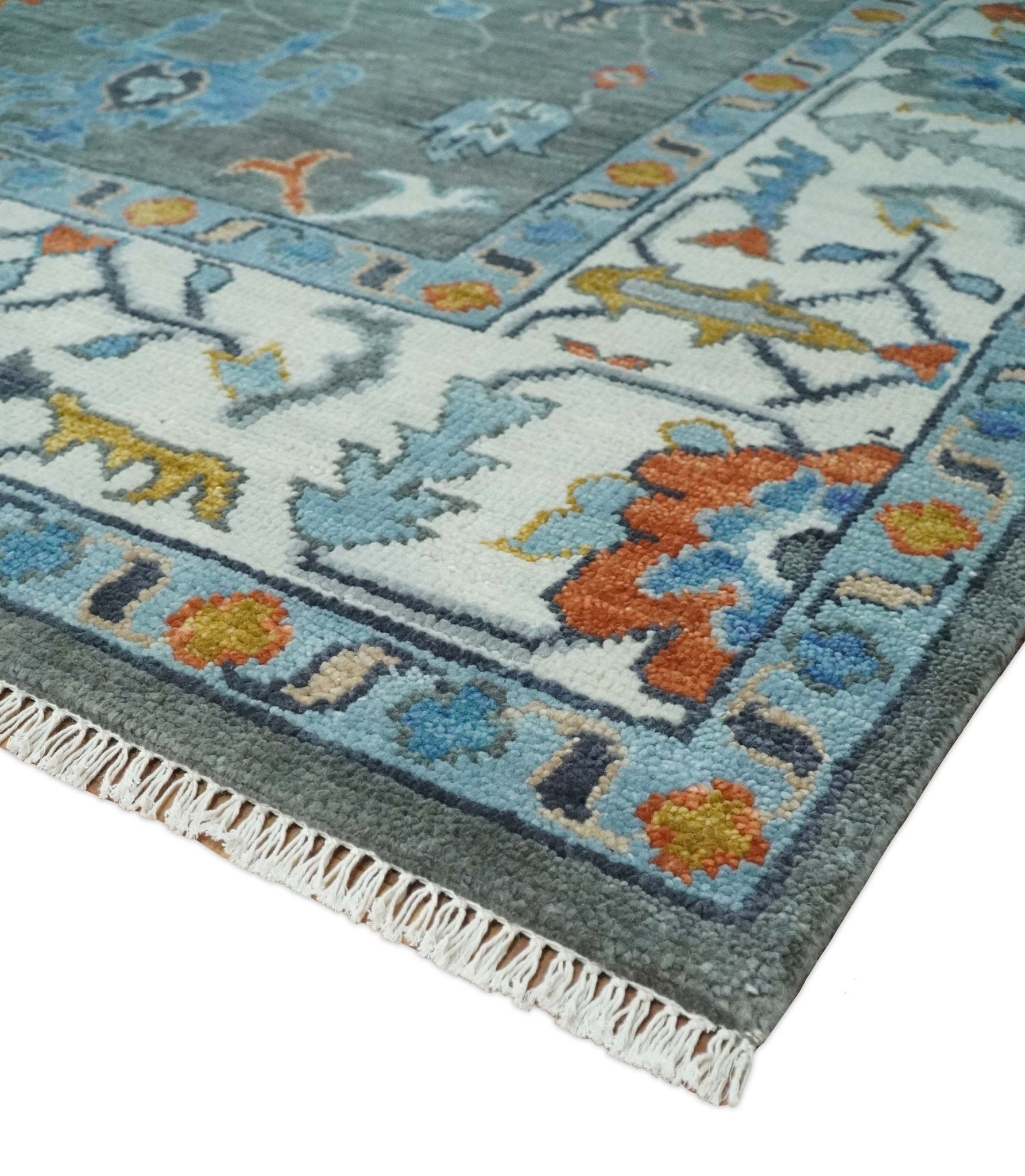 Hand Knotted 5x8, 6x9, 8x10, 9x12, 10x14 and 12x15 Charcoal and Ivory Traditional Persian Oushak Wool Rug | TRDCP944810 - The Rug Decor