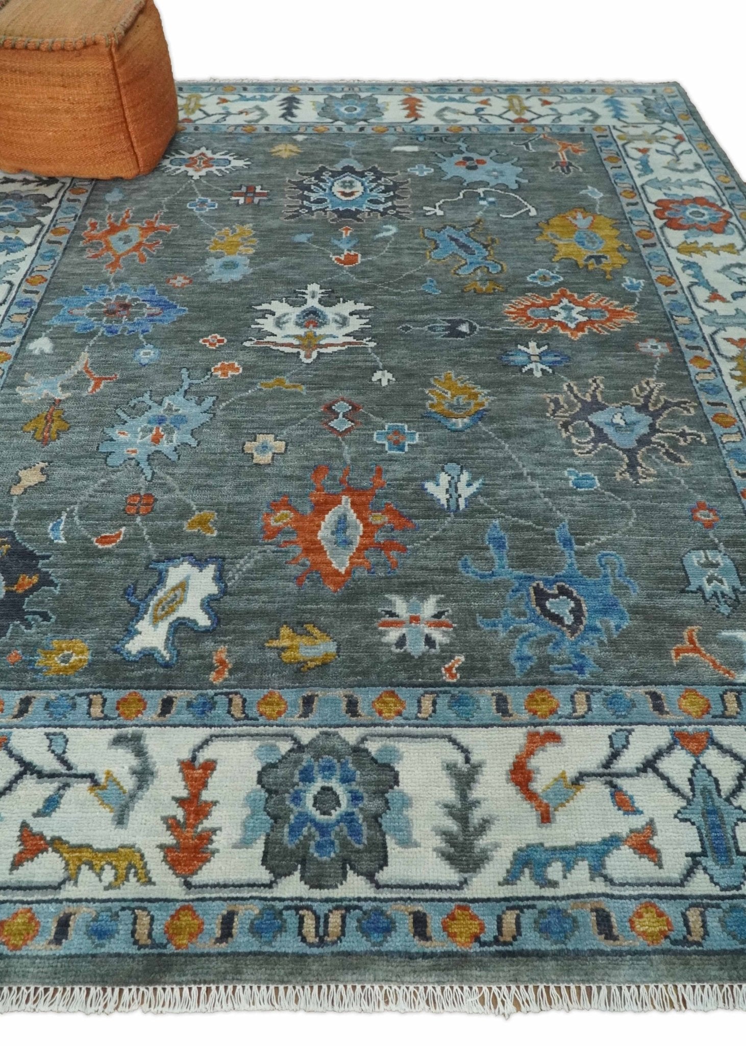 Hand Knotted 5x8, 6x9, 8x10, 9x12, 10x14 and 12x15 Charcoal and Ivory Traditional Persian Oushak Wool Rug | TRDCP944810 - The Rug Decor