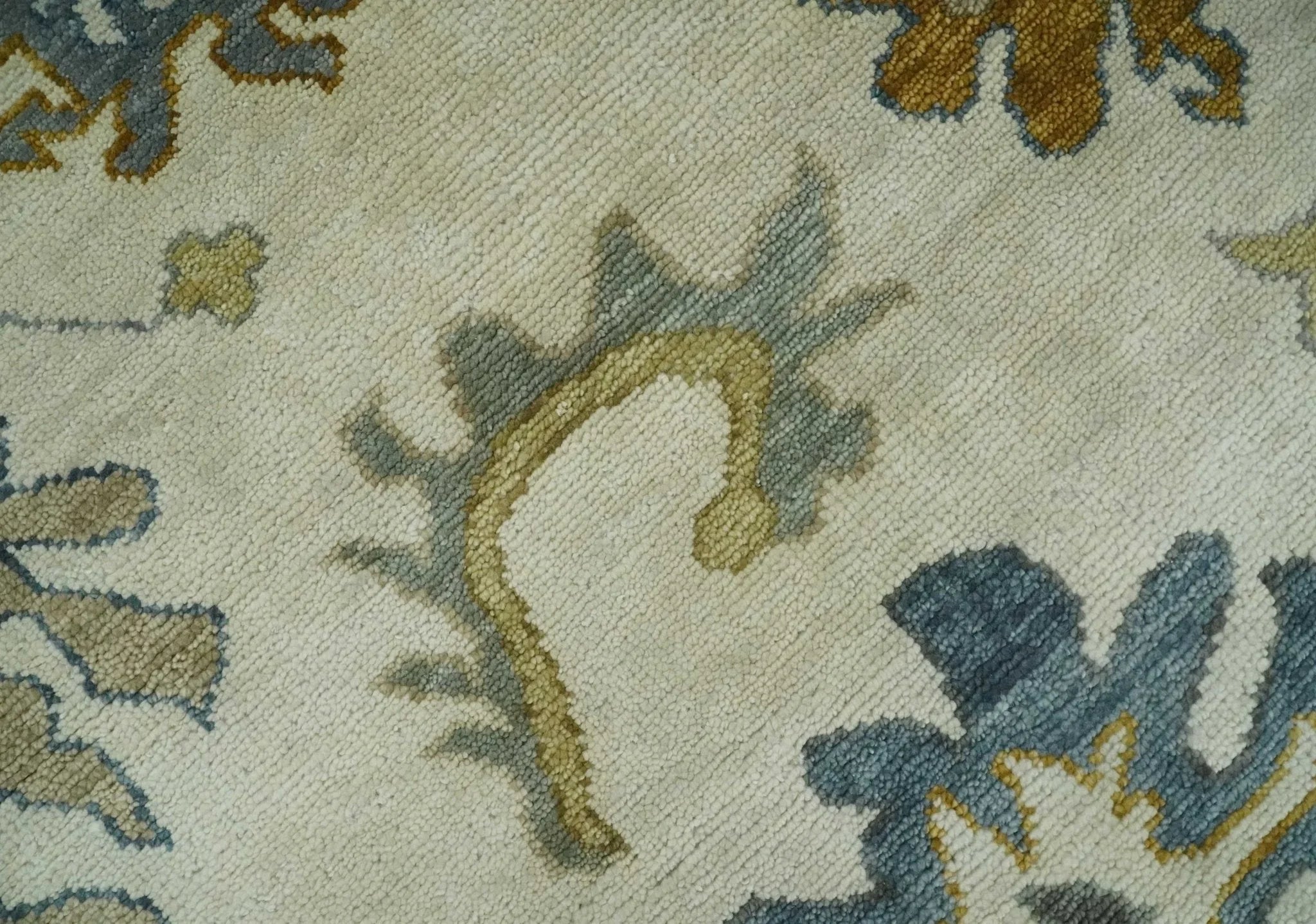 Hand Knotted Ivory, Blue and Brown Traditional Persian Oushak Wool Rug | TRDCP910 - The Mayfair Hall