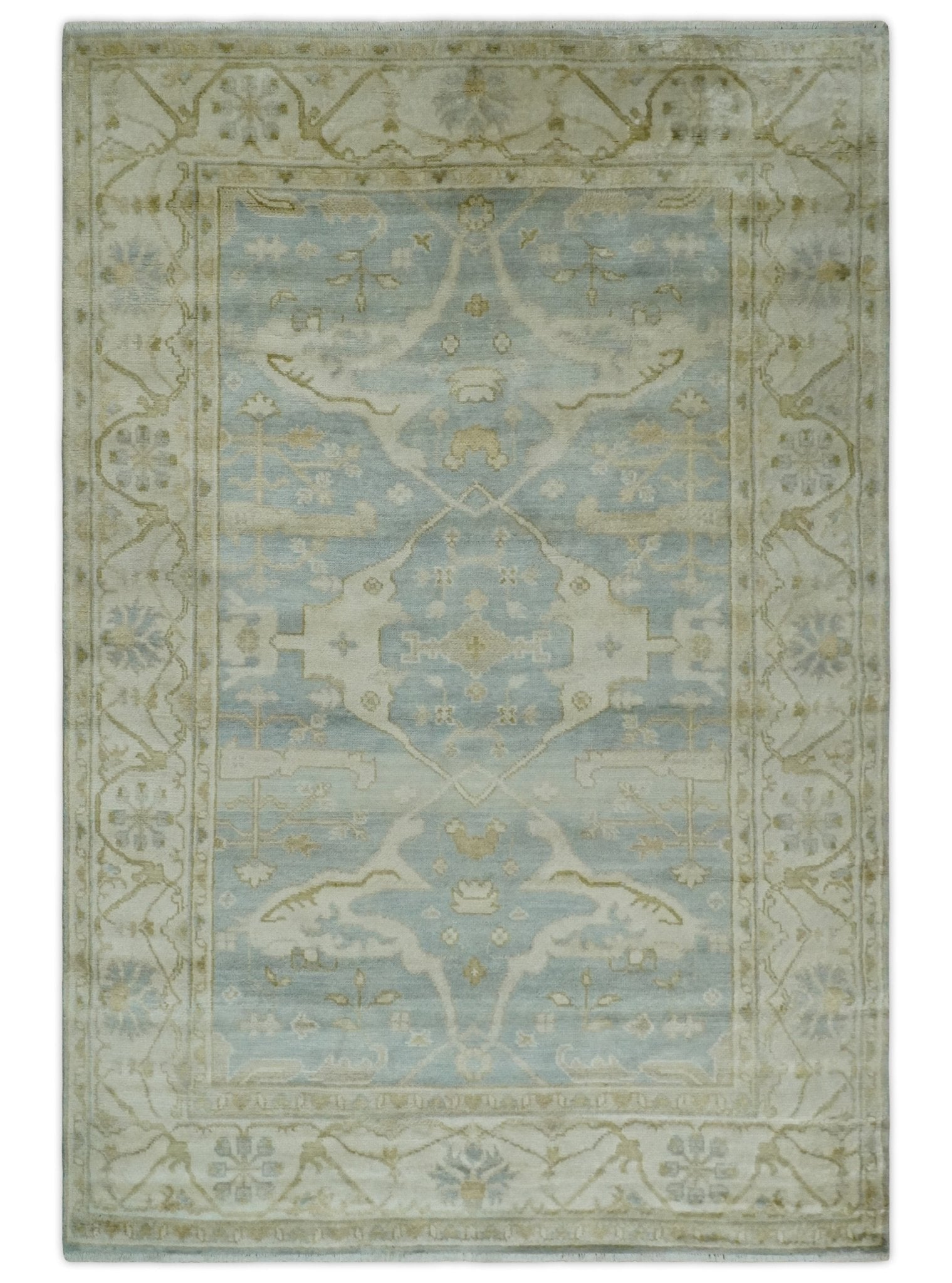 Hand Knotted 6x9 Oriental Oushak Turkish Style Silver and Beige Wool Area Rug