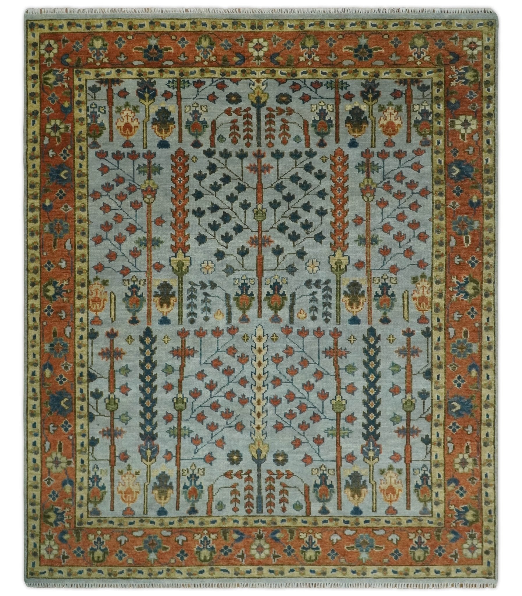 Hand Knotted 8x10, 9x12, 10x14 and 12x15 Rust and Blue Traditional Turkish Vintage Heriz Serapi Wool Rug | TRDCP204 - The Rug Decor