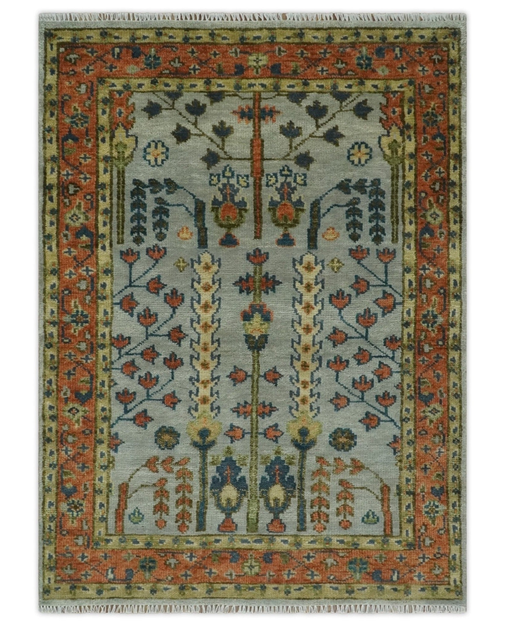 Hand Knotted 8x10, 9x12, 10x14 and 12x15 Rust and Blue Traditional Turkish Vintage Heriz Serapi Wool Rug | TRDCP204 - The Rug Decor