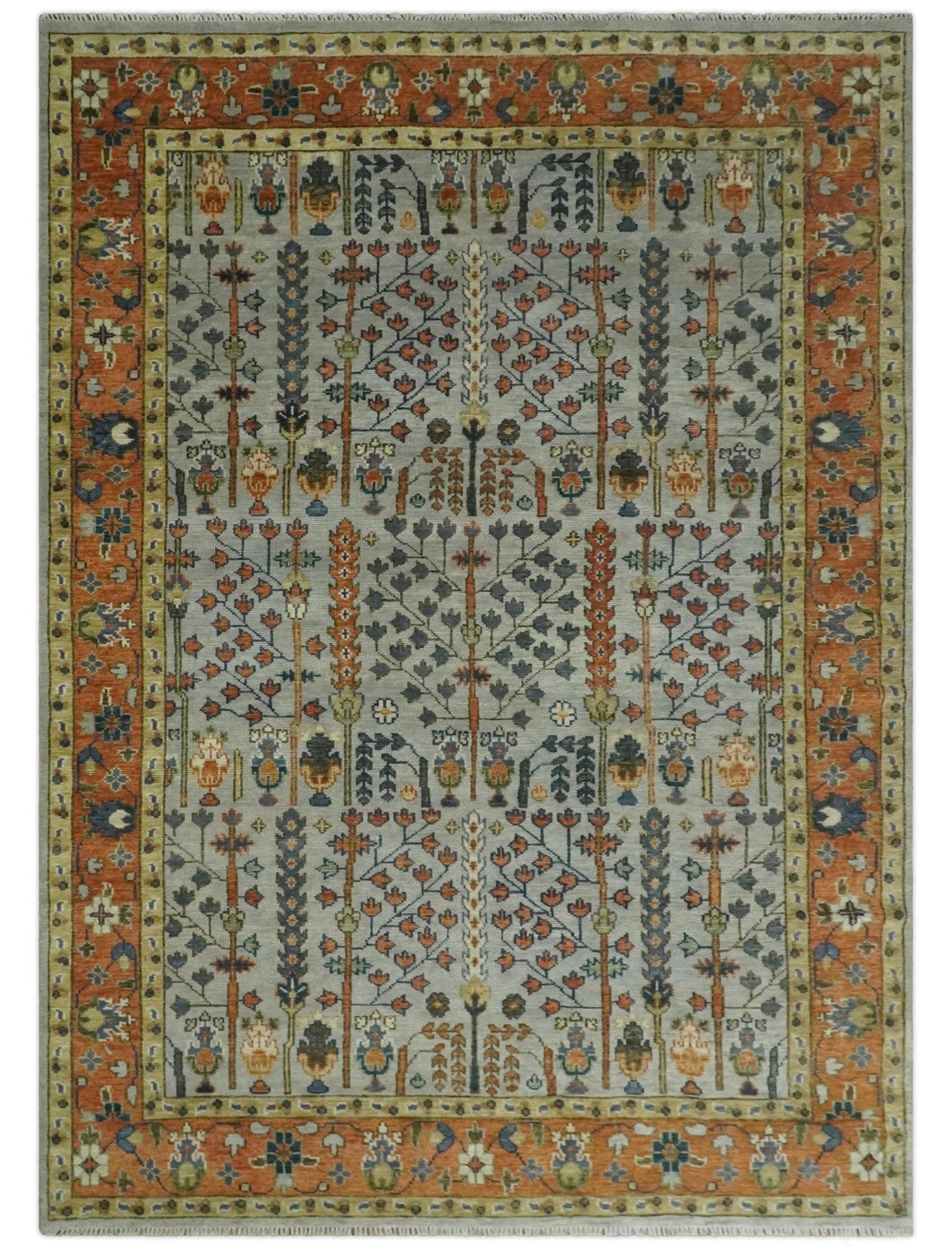 Hand Knotted 8x10, 9x12, 10x14 and 12x15 Rust and Blue Traditional Turkish Vintage Heriz Serapi Wool Rug | TRDCP204 - The Rug Decor