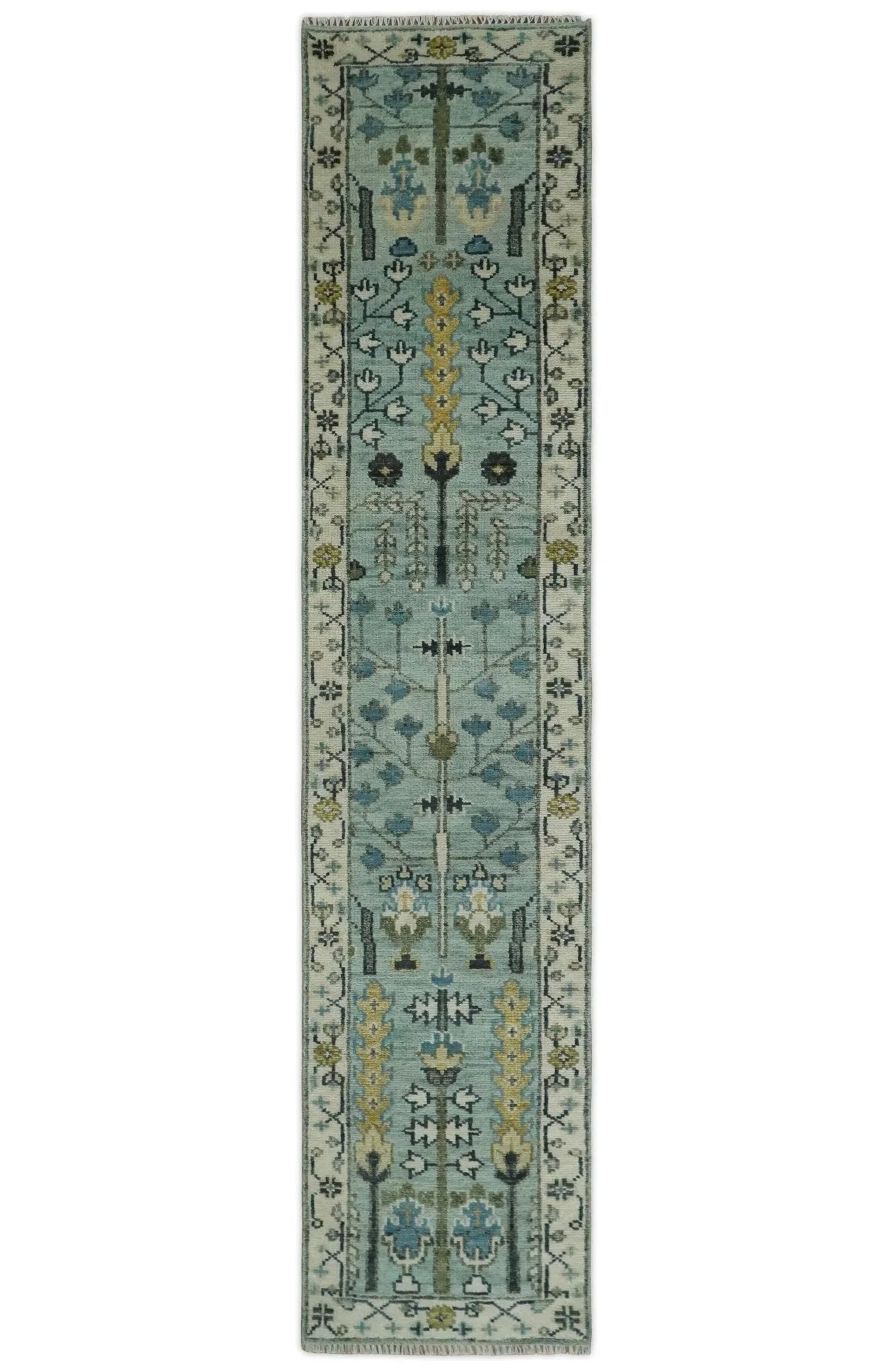 Hand Knotted Traditional Blue and Ivory Antique Oushak Custom Made Wool Area Rug