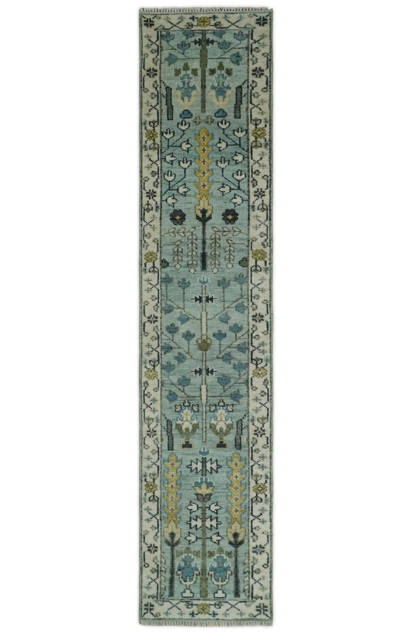 Hand Knotted Traditional Blue and Ivory Antique Oushak Custom Made Wool Area Rug