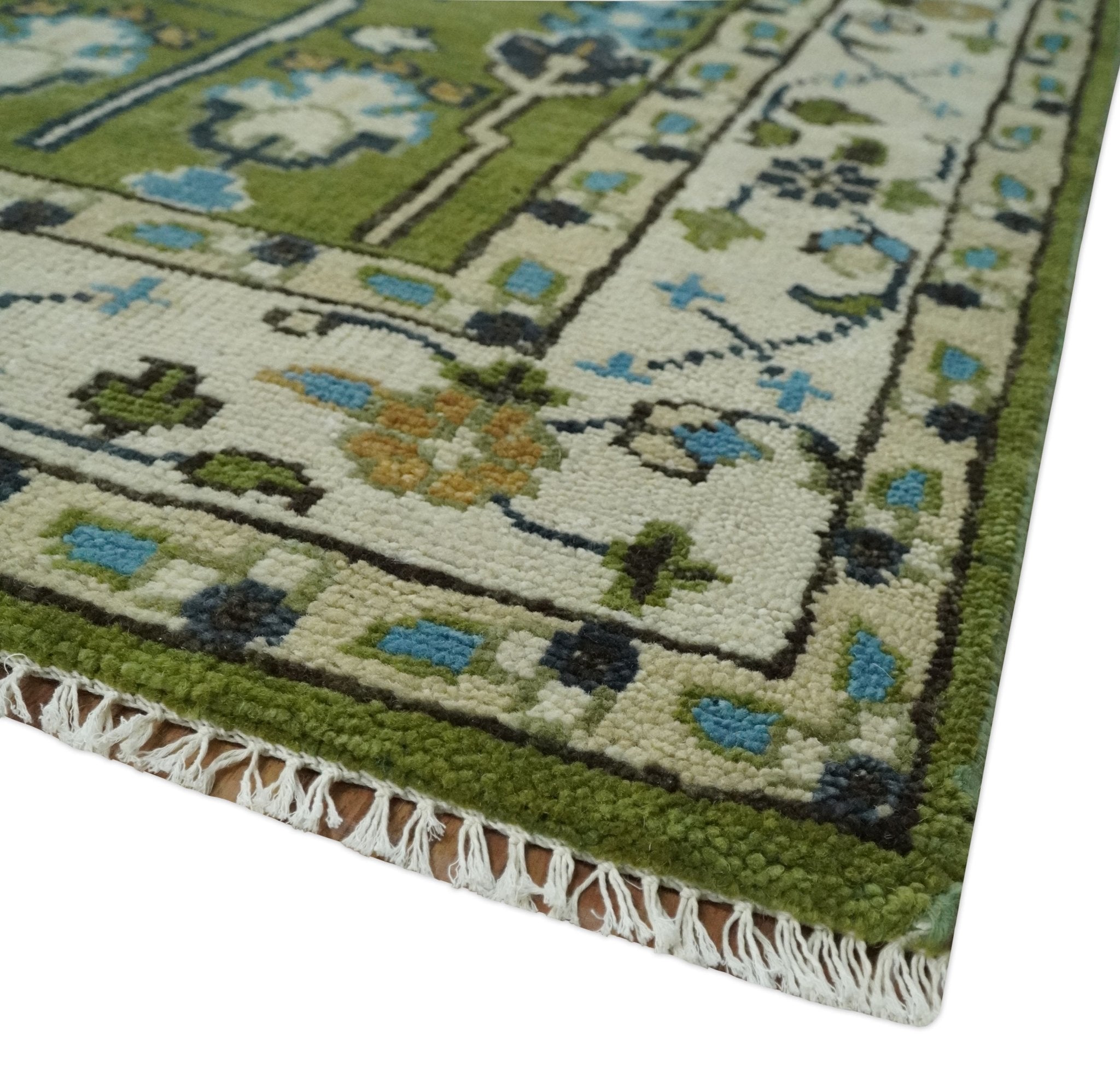 Hand Knotted Royal Green and Ivory Traditional Turkish Style Tree Of Life Multi Size Wool Area Rug