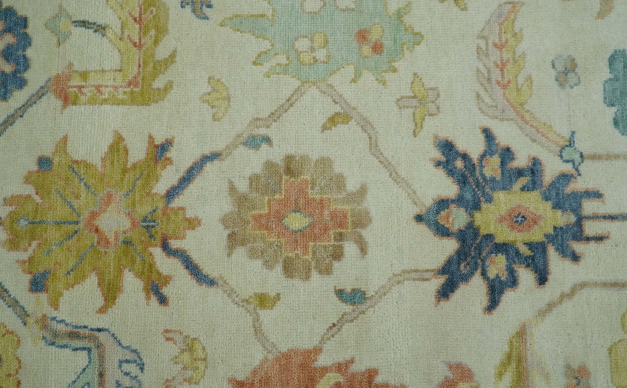 Hand Knotted 9x12 Ivory and Blue Traditional Vintage Persian Style Wool Rug | TRDCP812912