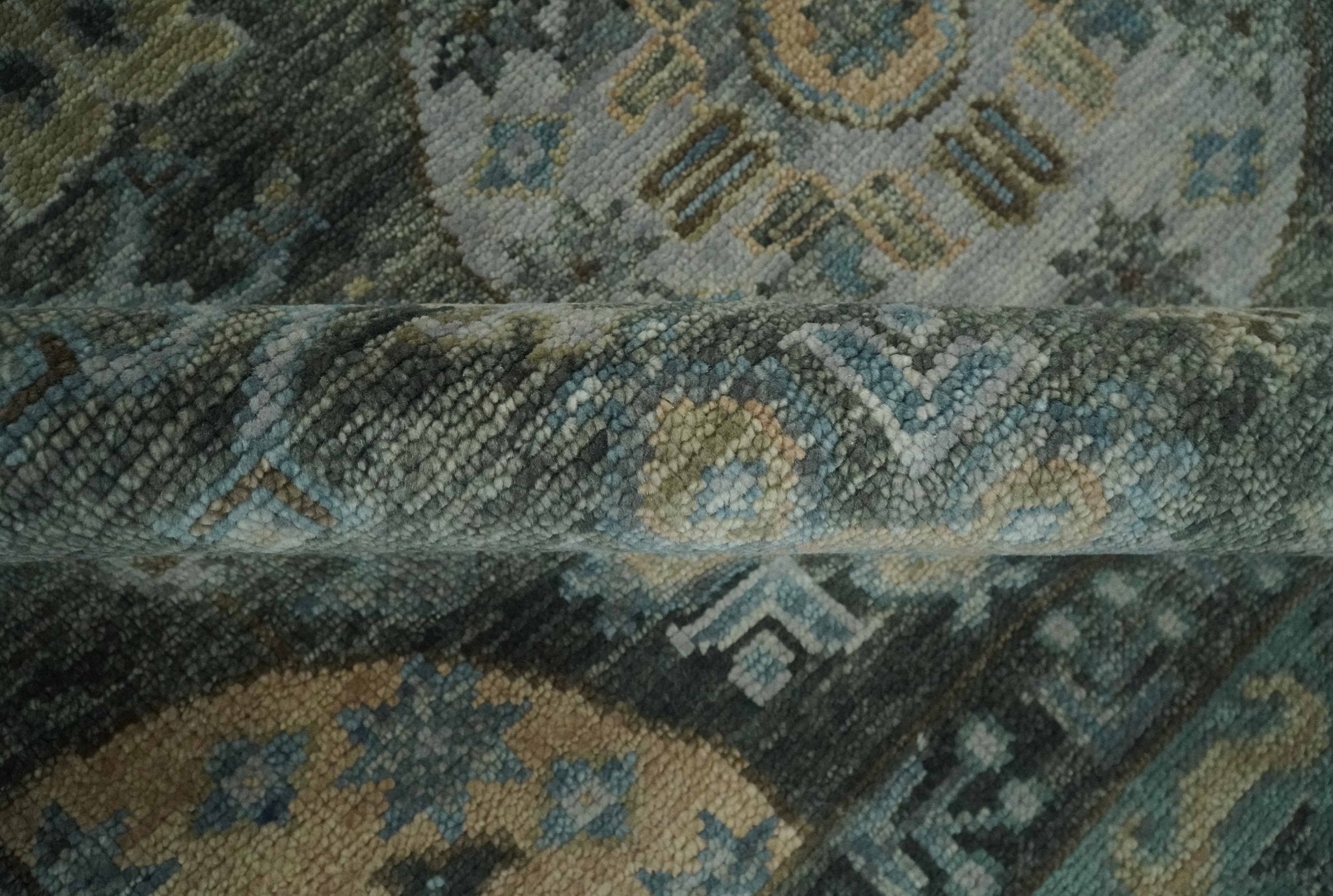 Hand Knotted Charcoal, and Aqua Oriental Khotan Multi Size Traditional Wool Area Rug - The Rug Decor