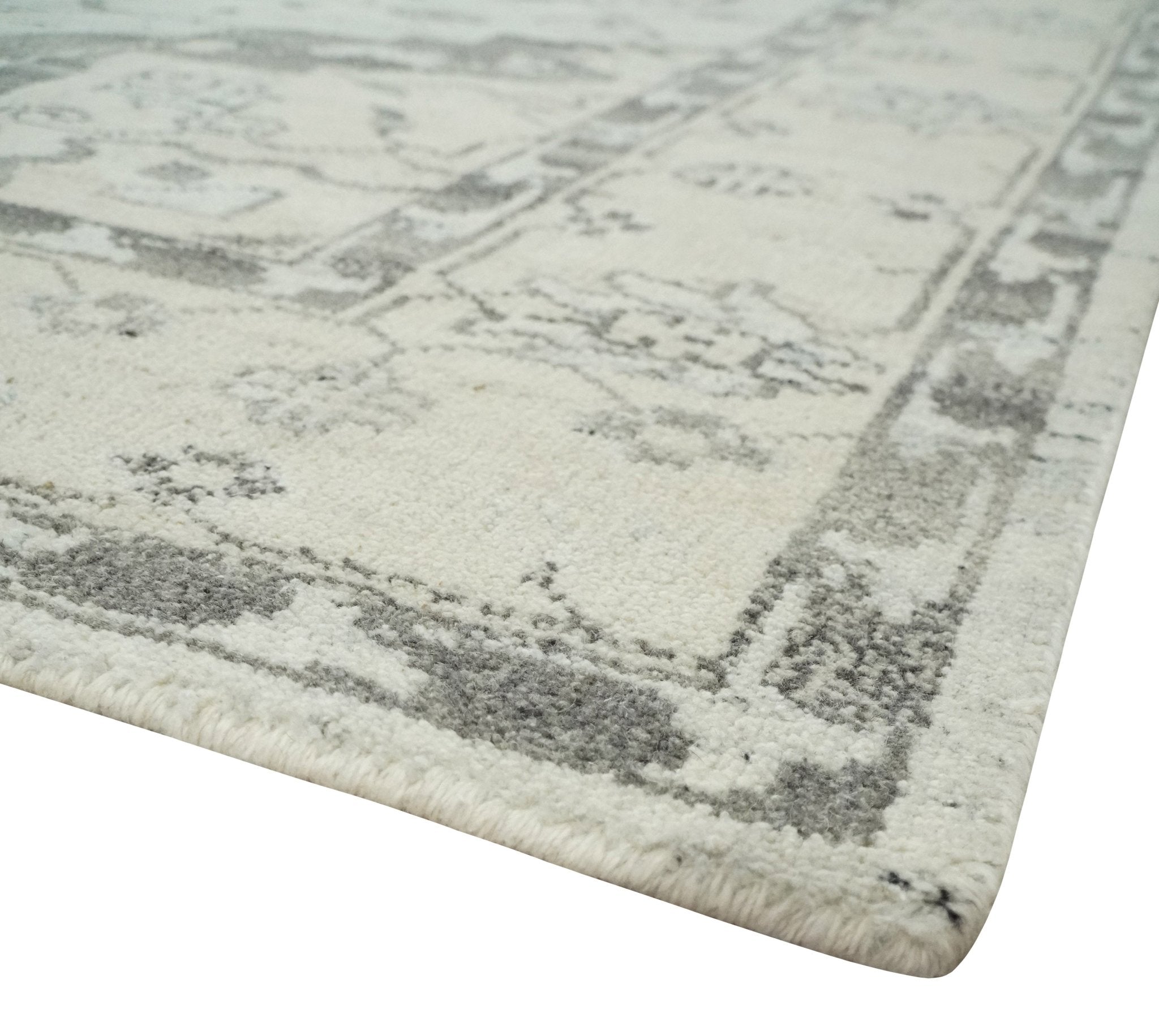 Hand Knotted Earthy Neutral Serapi Wool Rug, Charcoal, Beige and Ivory - The Rug Decor