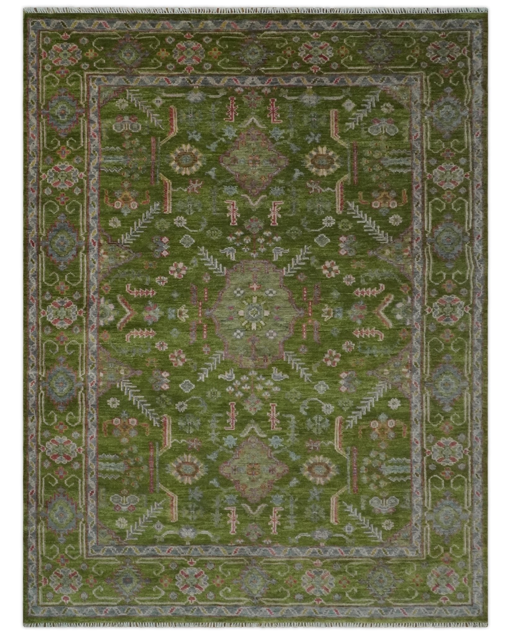 Hand Knotted Green and Silver Traditional Multi Size Antique Wool Area Rug - The Rug Decor