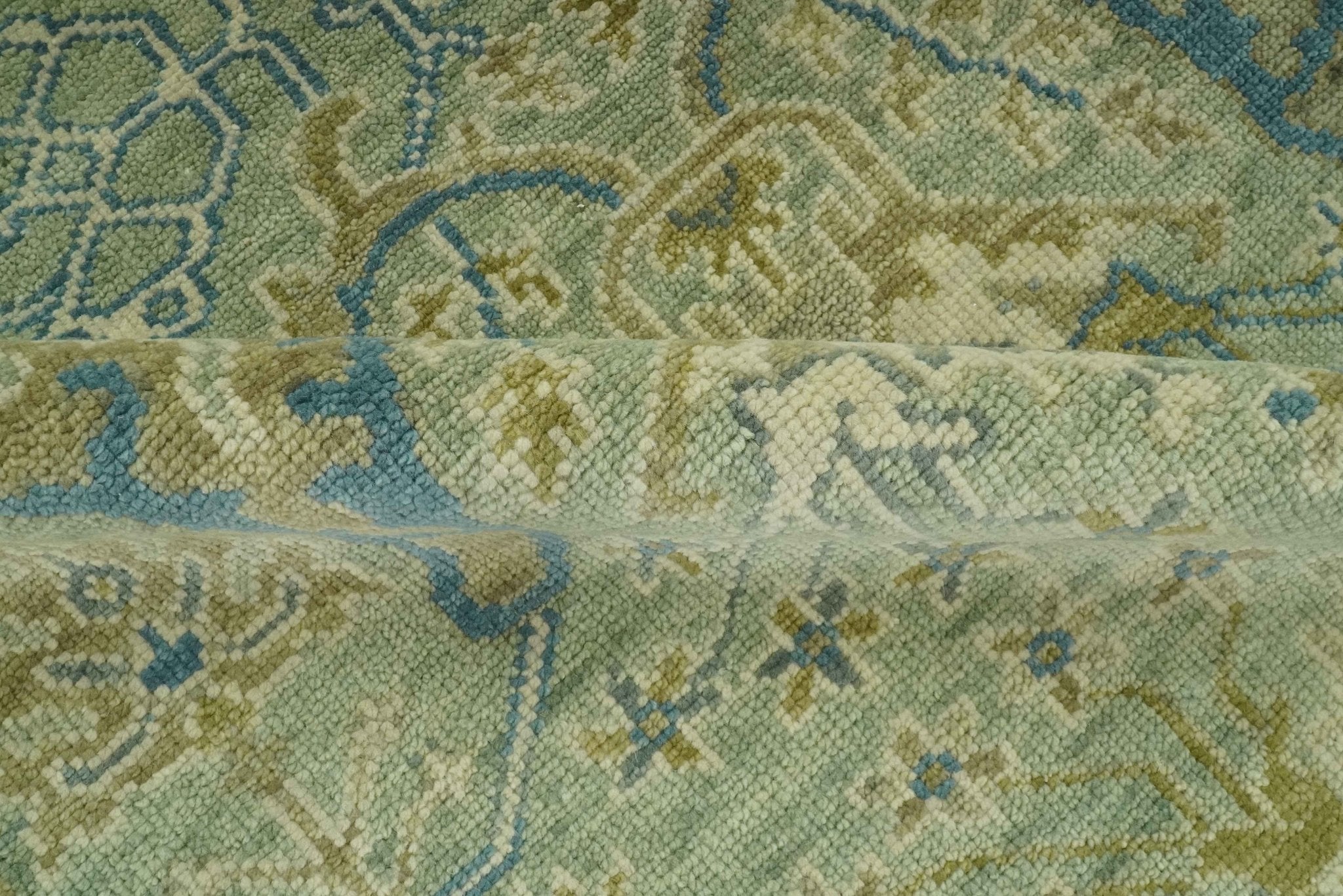 Hand Knotted Green, Olive and Teal Traditional Dragon Oushak Design 3x5 wool rug