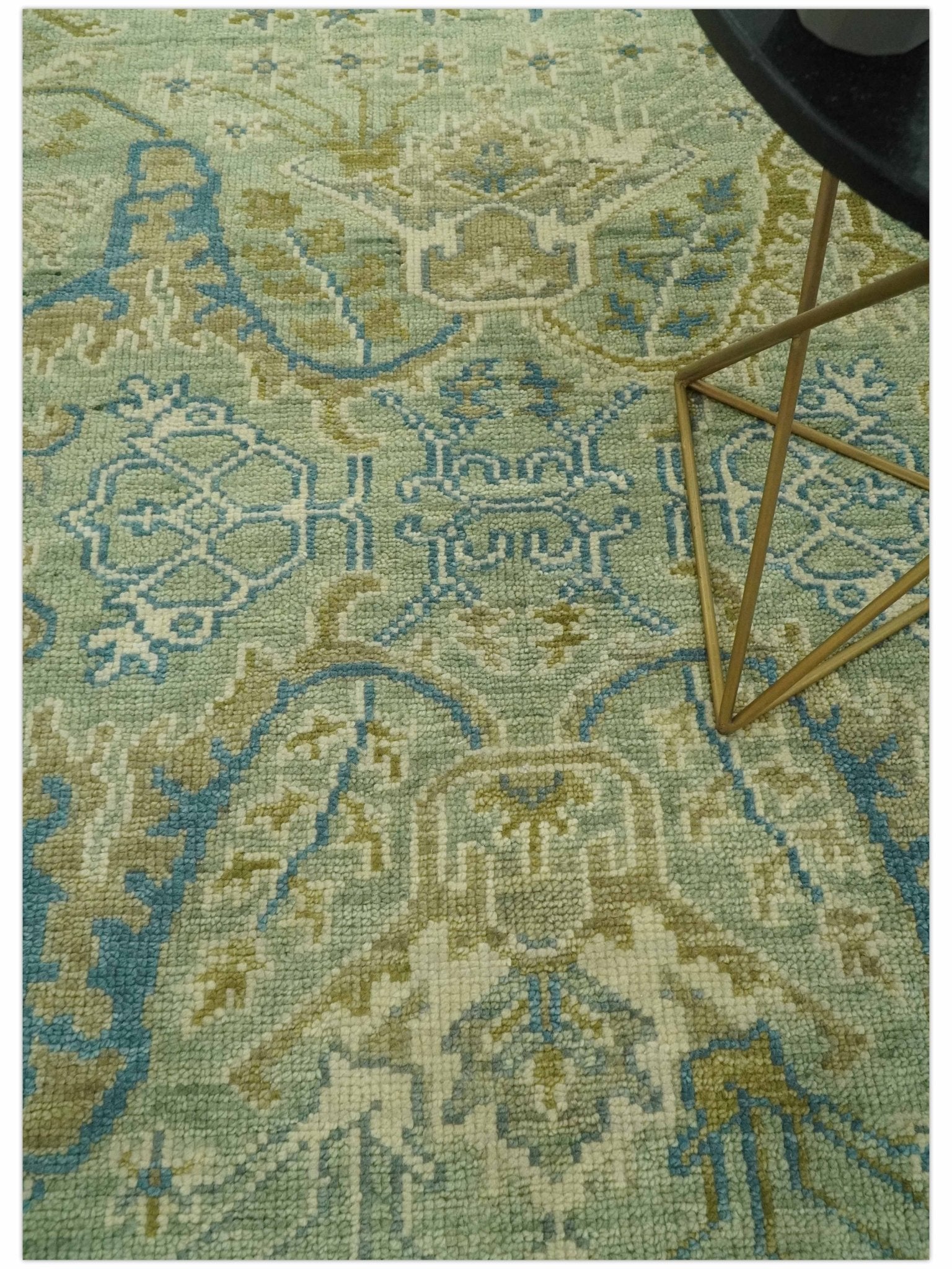 Hand Knotted Green, Olive and Teal Traditional Dragon Oushak Design 3x5 wool rug