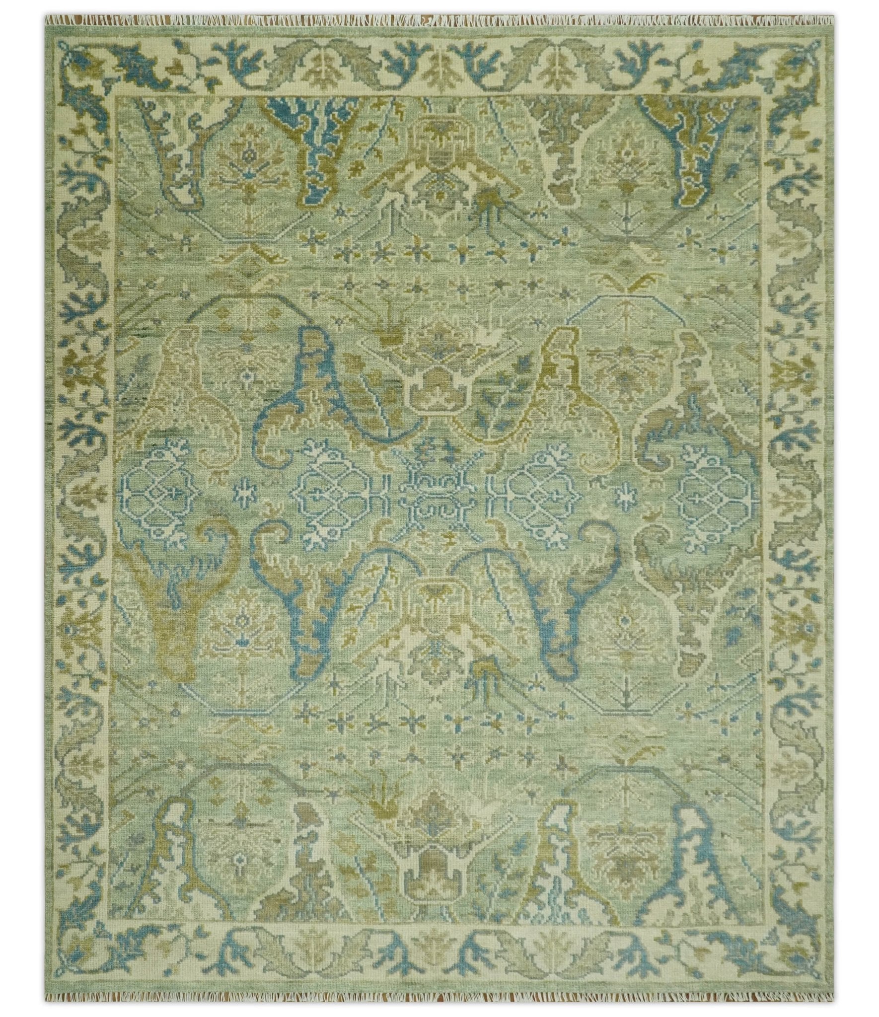 Hand Knotted Green, Olive and Teal Traditional Dragon Oushak Design 3x5 wool rug