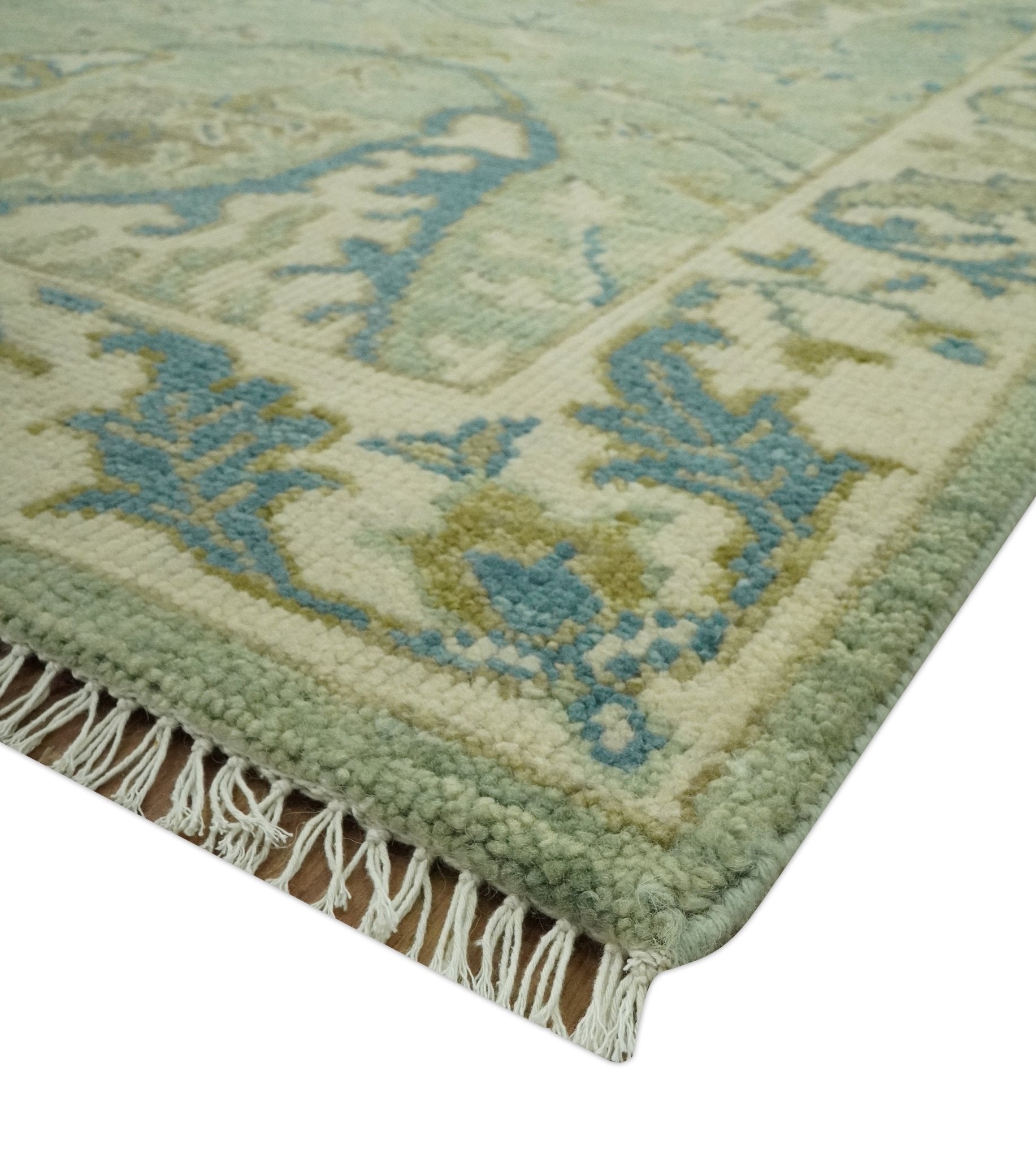 Hand Knotted Green, Olive and Teal Traditional Dragon Oushak Design 3x5 wool rug