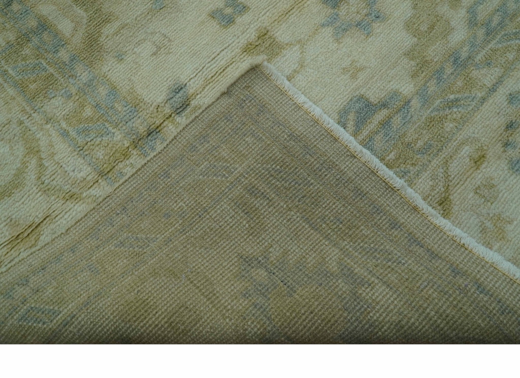 Hand Knotted Ivory And Blue Traditional Oushak Design 8x10 Wool Area Rug