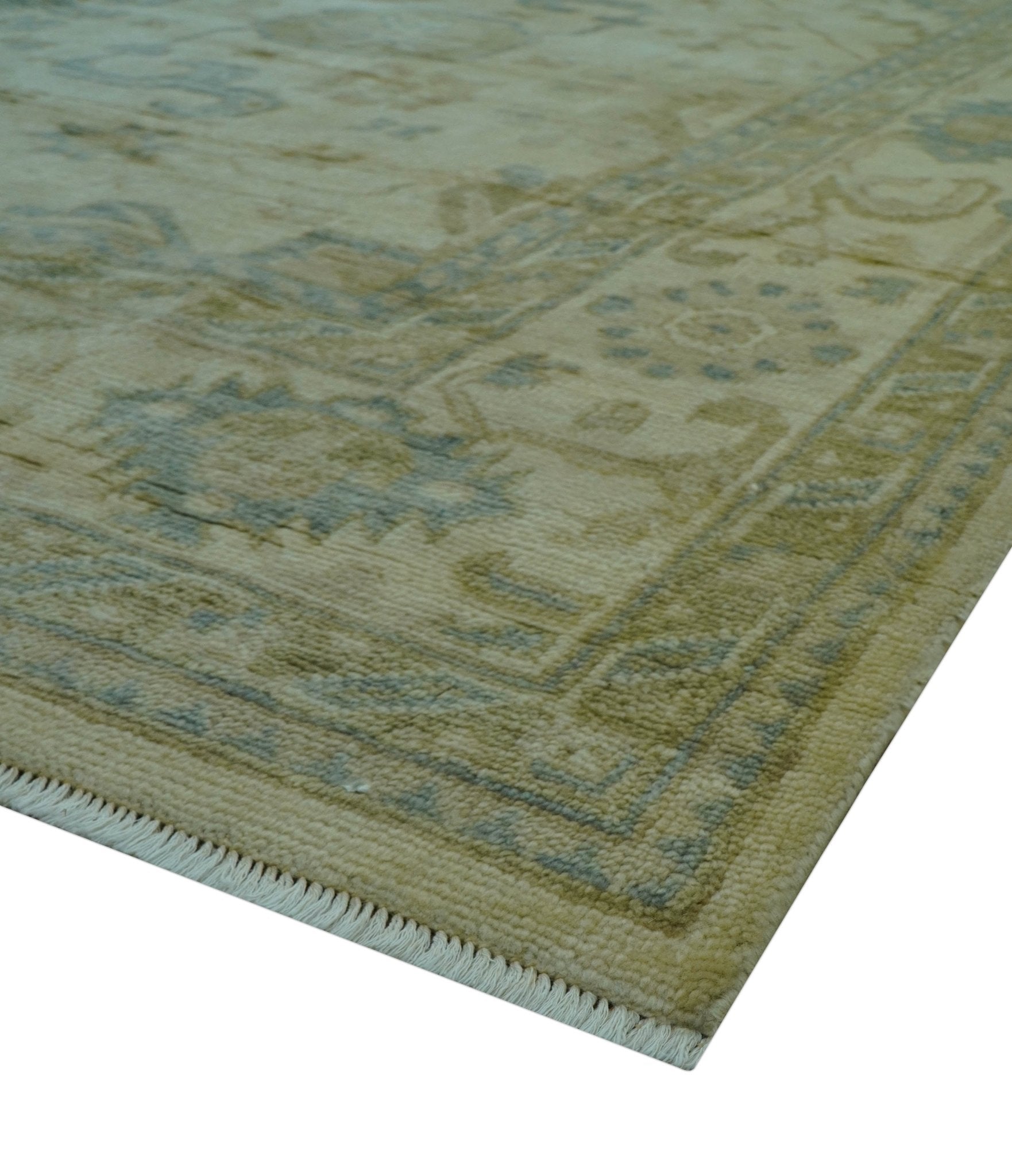 Hand Knotted Ivory And Blue Traditional Oushak Design 8x10 Wool Area Rug